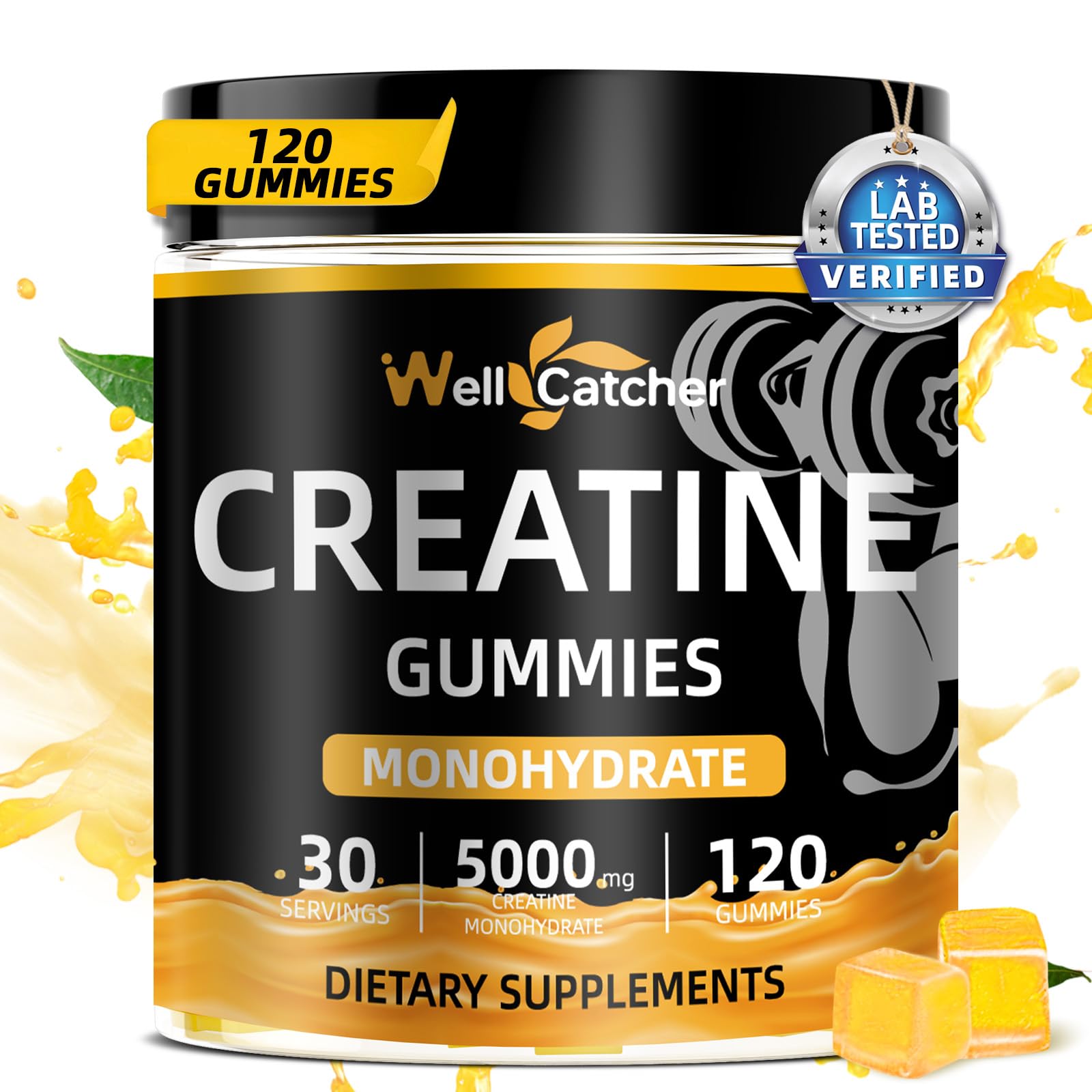 Wellcatcher Creatine Monohydrate Gummies front view with packaging