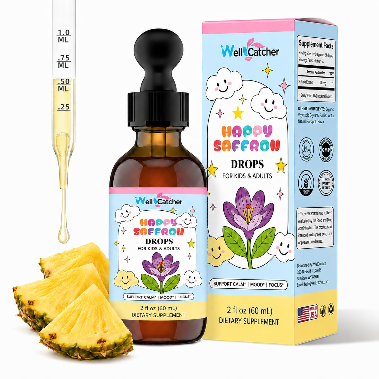Wellcatcher Happy Saffron Drops 2 Fl Oz front view