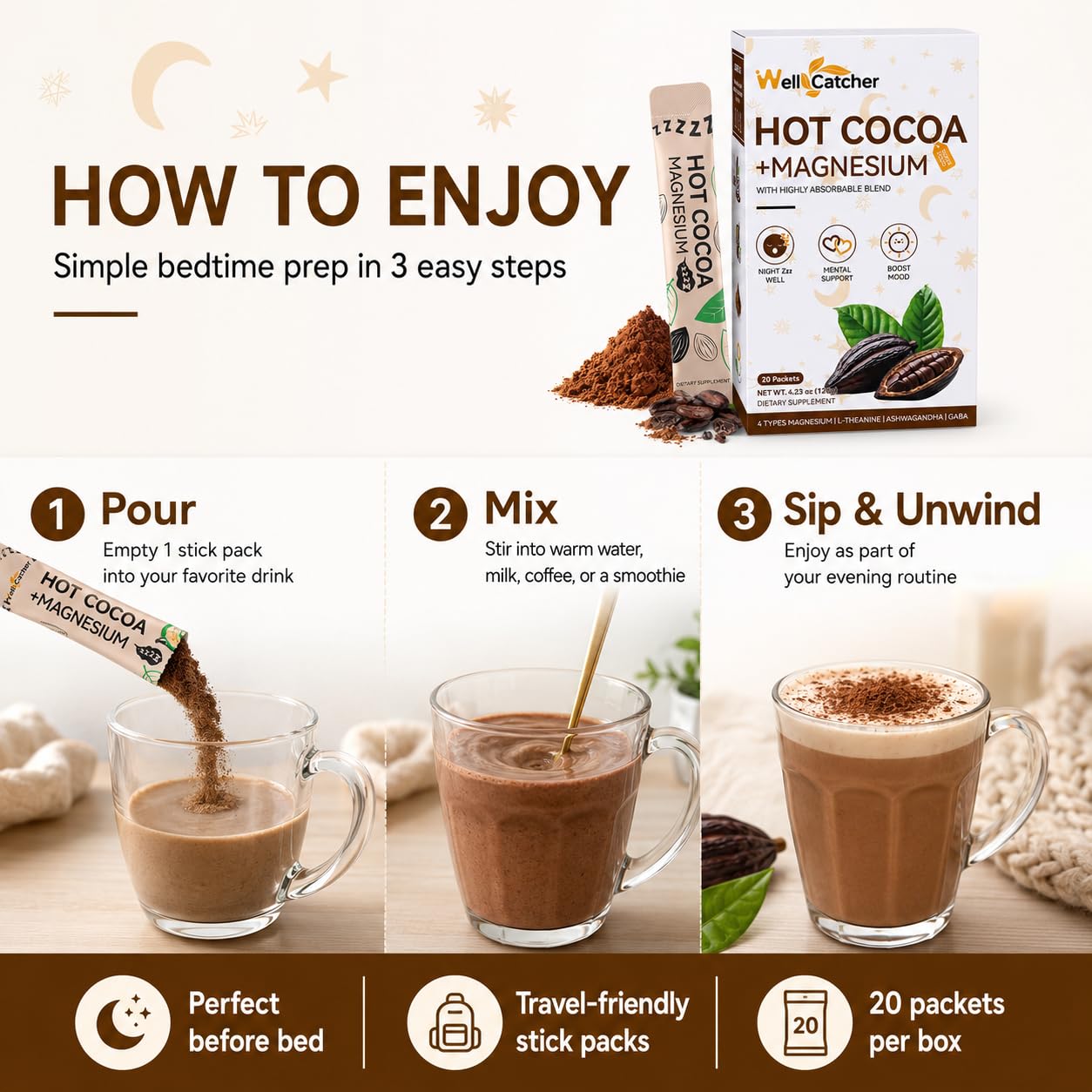 Wellcatcher Hot Cocoa Sleep Supplement nutritional information