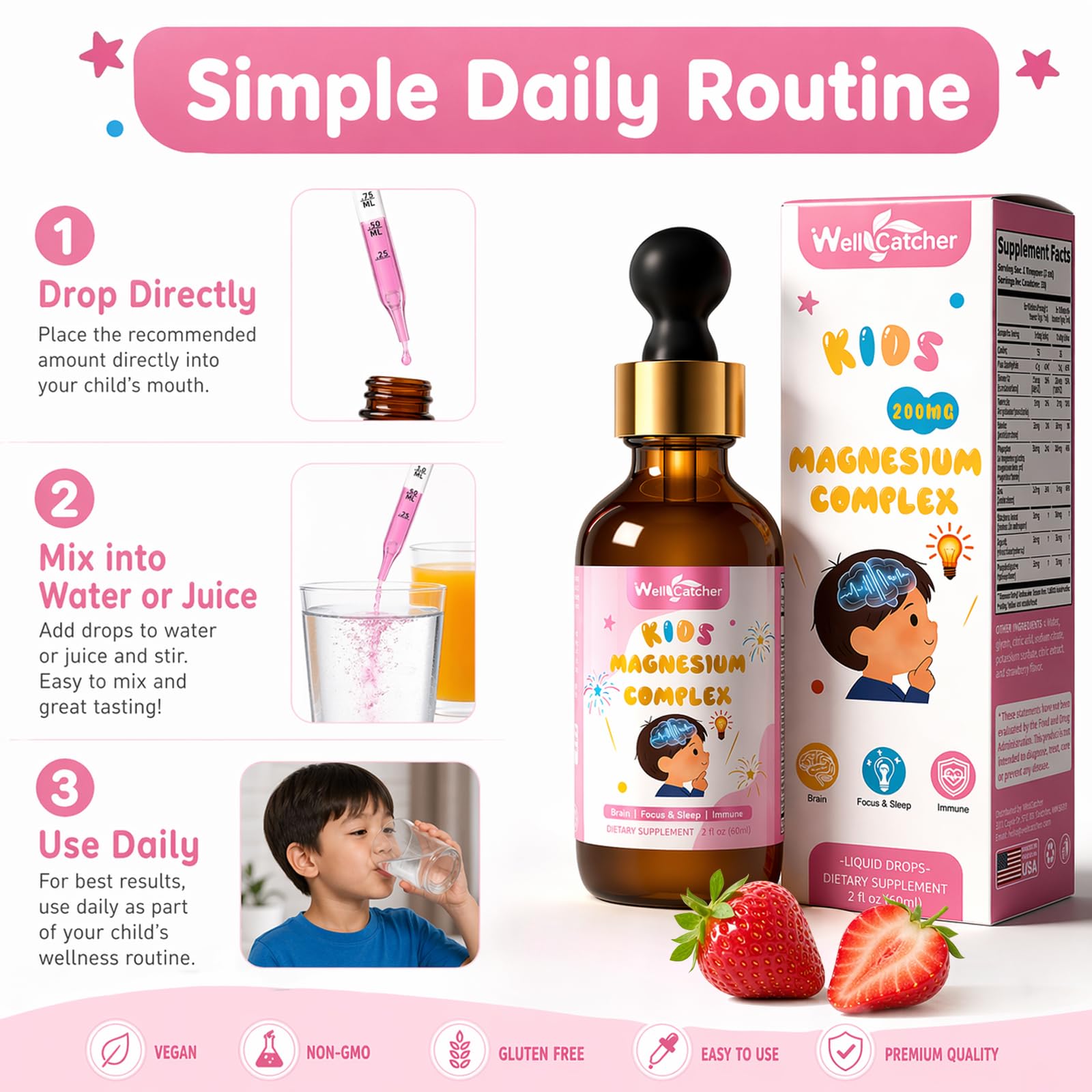 Wellcatcher Magnesium Drops for Kids 150g in a child's hand