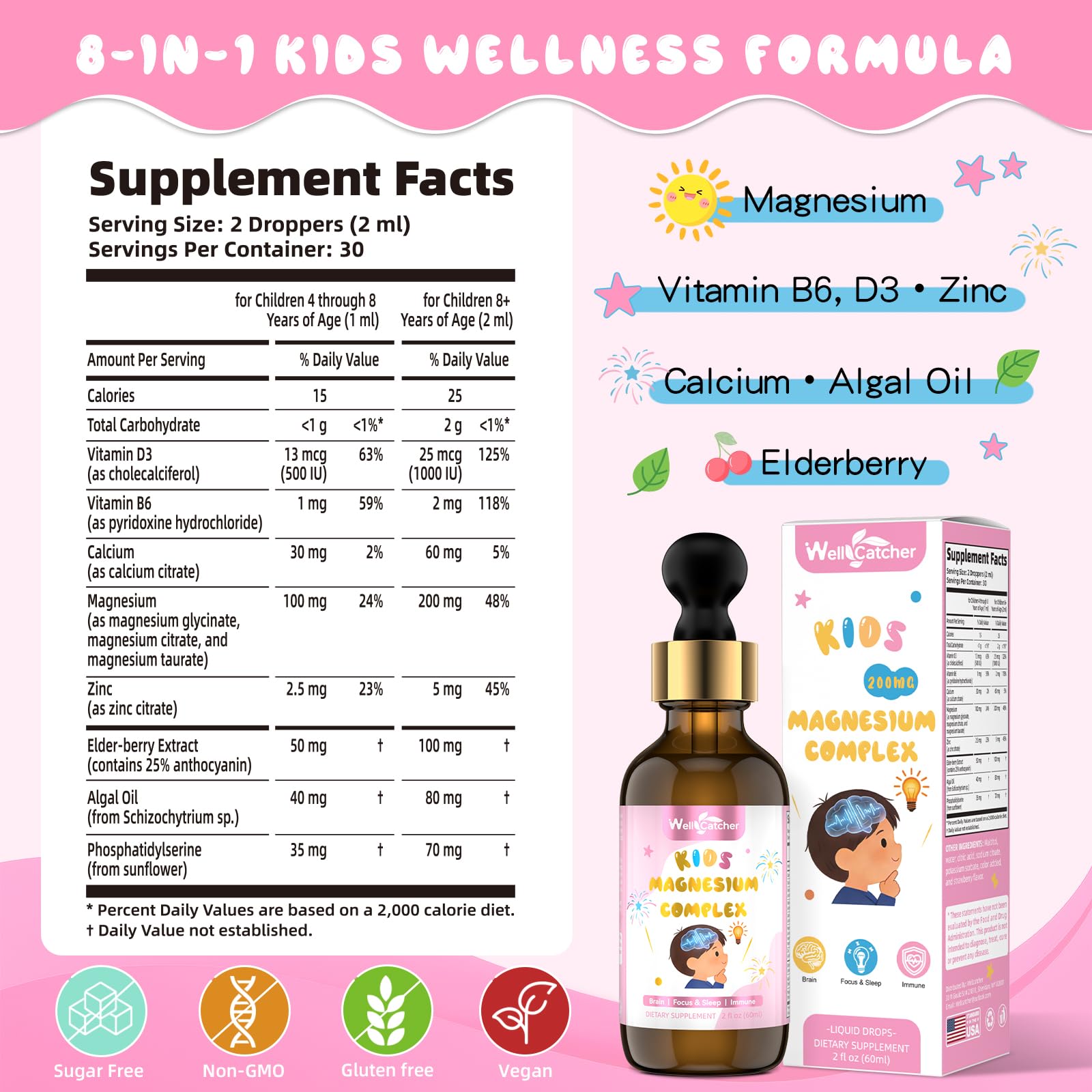 Wellcatcher Magnesium Drops for Kids 150g on kitchen counter
