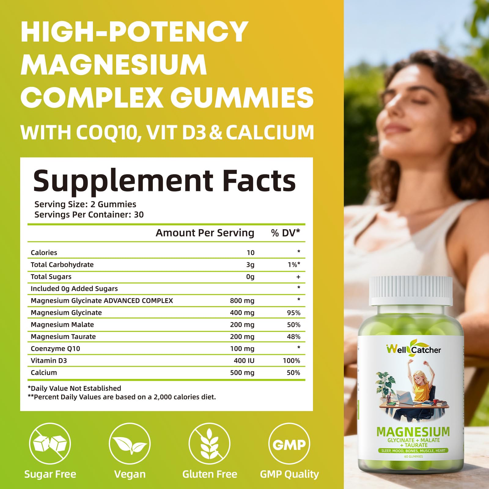 Wellcatcher Magnesium Gummies 400mg Glycinate on a table