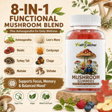 Wellcatcher Mushroom Gummies on a wooden table