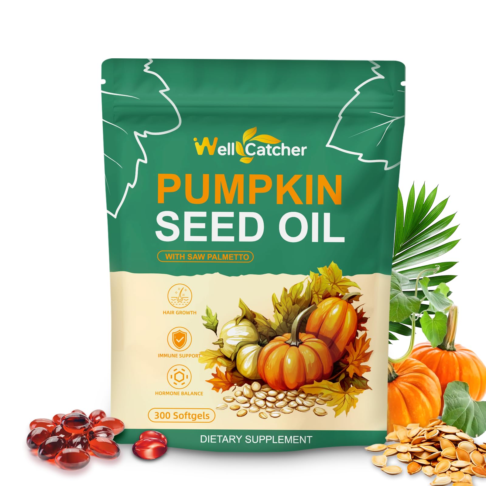 Wellcatcher Pumpkin Seed Oil Softgel Capsules 3000mg front view