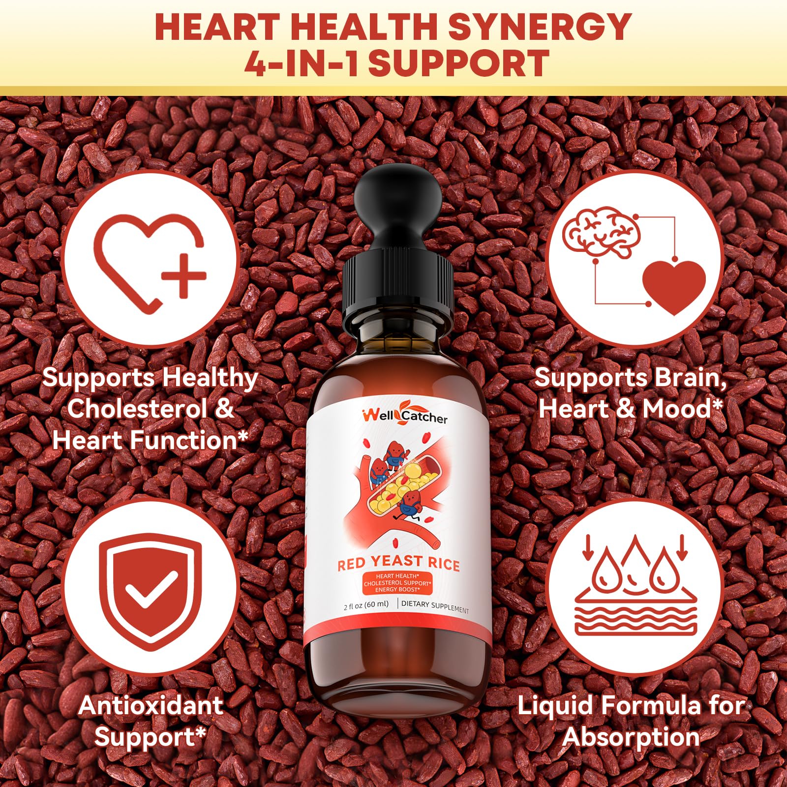 Wellcatcher Red Yeast Rice Liquid Drops dropper close-up