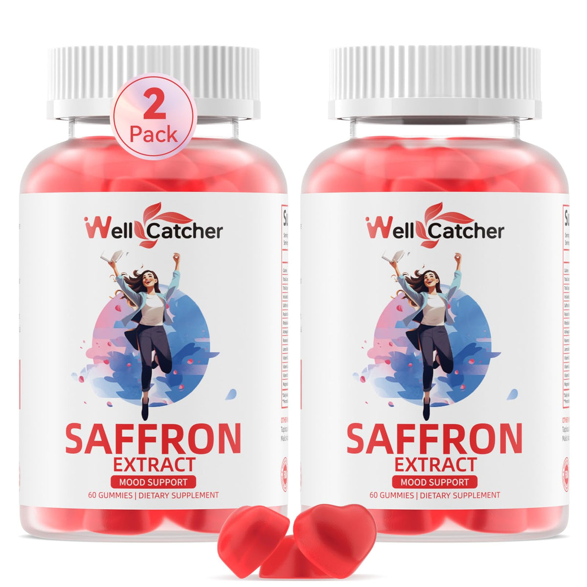 Wellcatcher Saffron Gummies front view with packaging