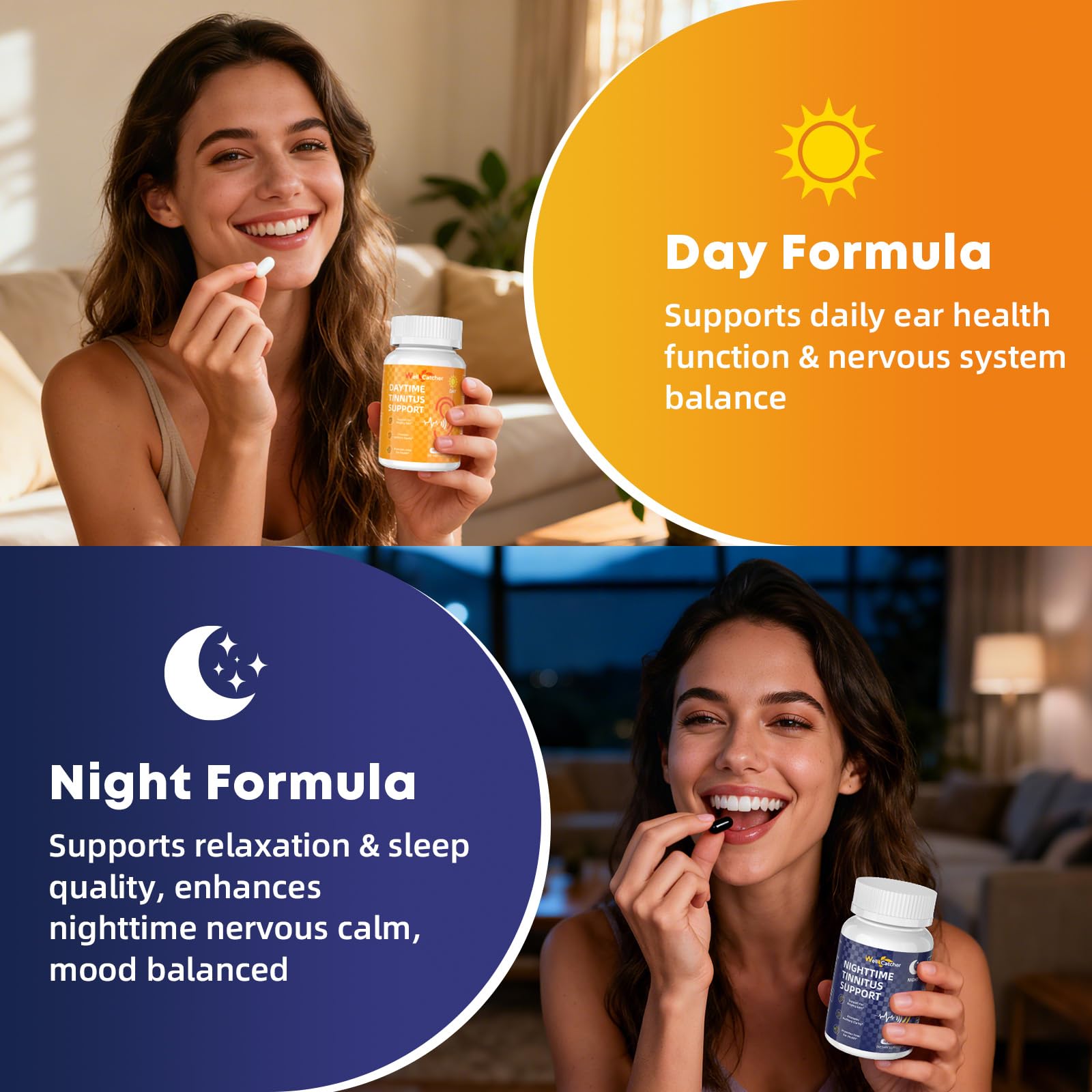 Wellcatcher Tinnitus Support Formula capsules in a hand