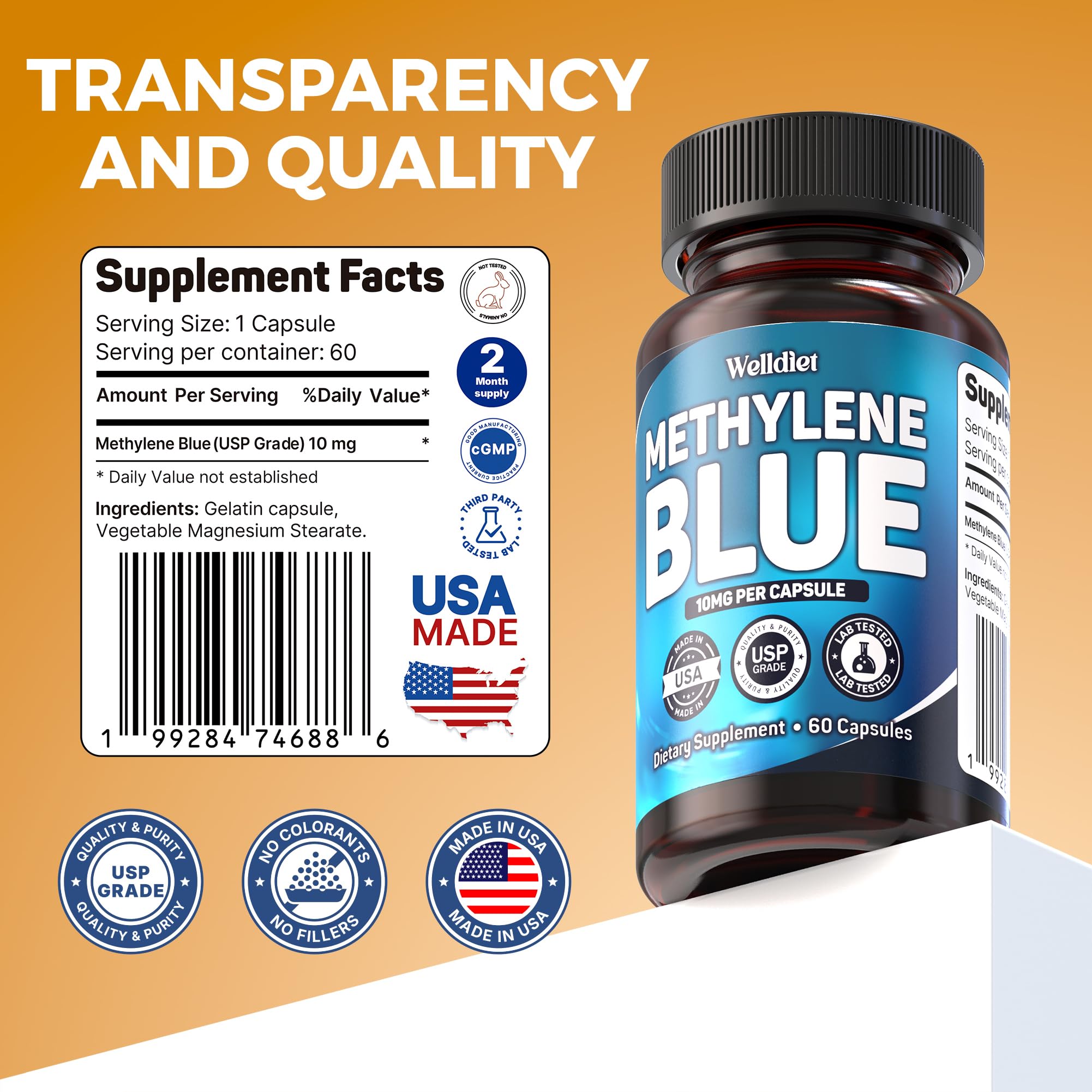 Welldiet Methylene Blue Capsules bottle with label