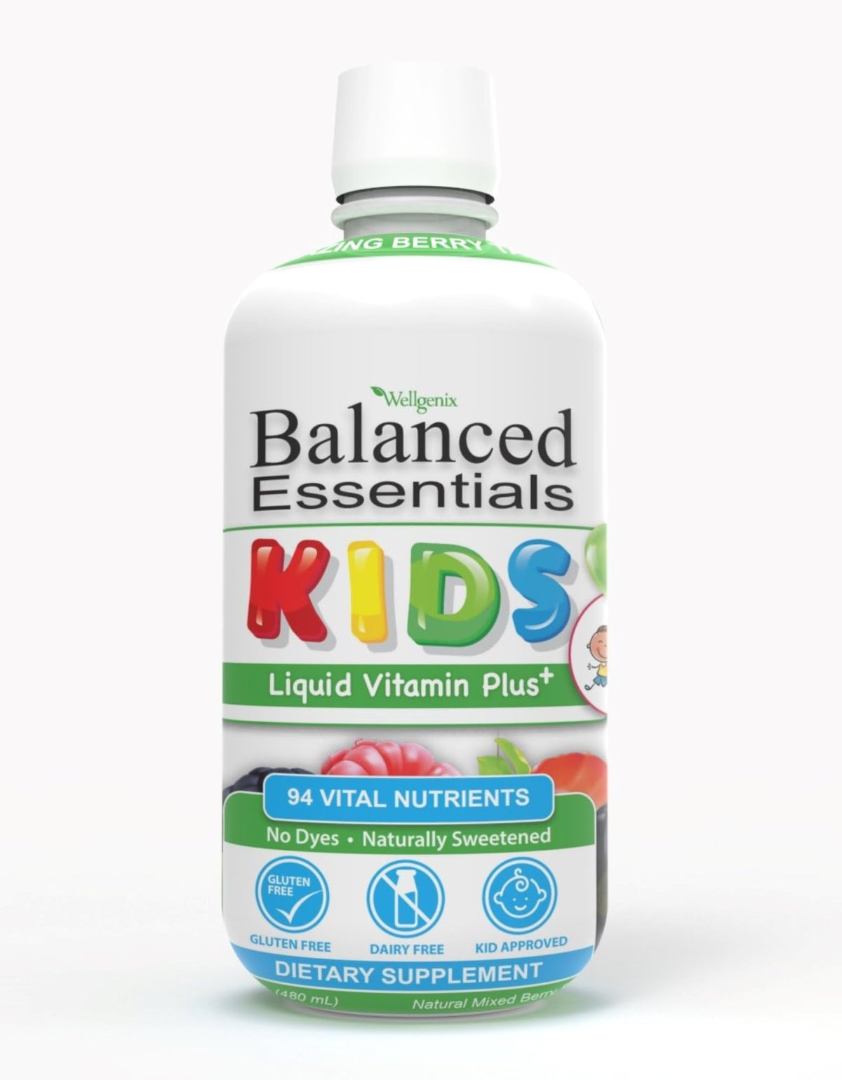 Wellgenix Balanced Essentials Kids Liquid Multivitamin 16 fl oz front view