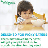 Wellgenix Balanced Essentials Kids Liquid Multivitamin bottle with Supplement Facts