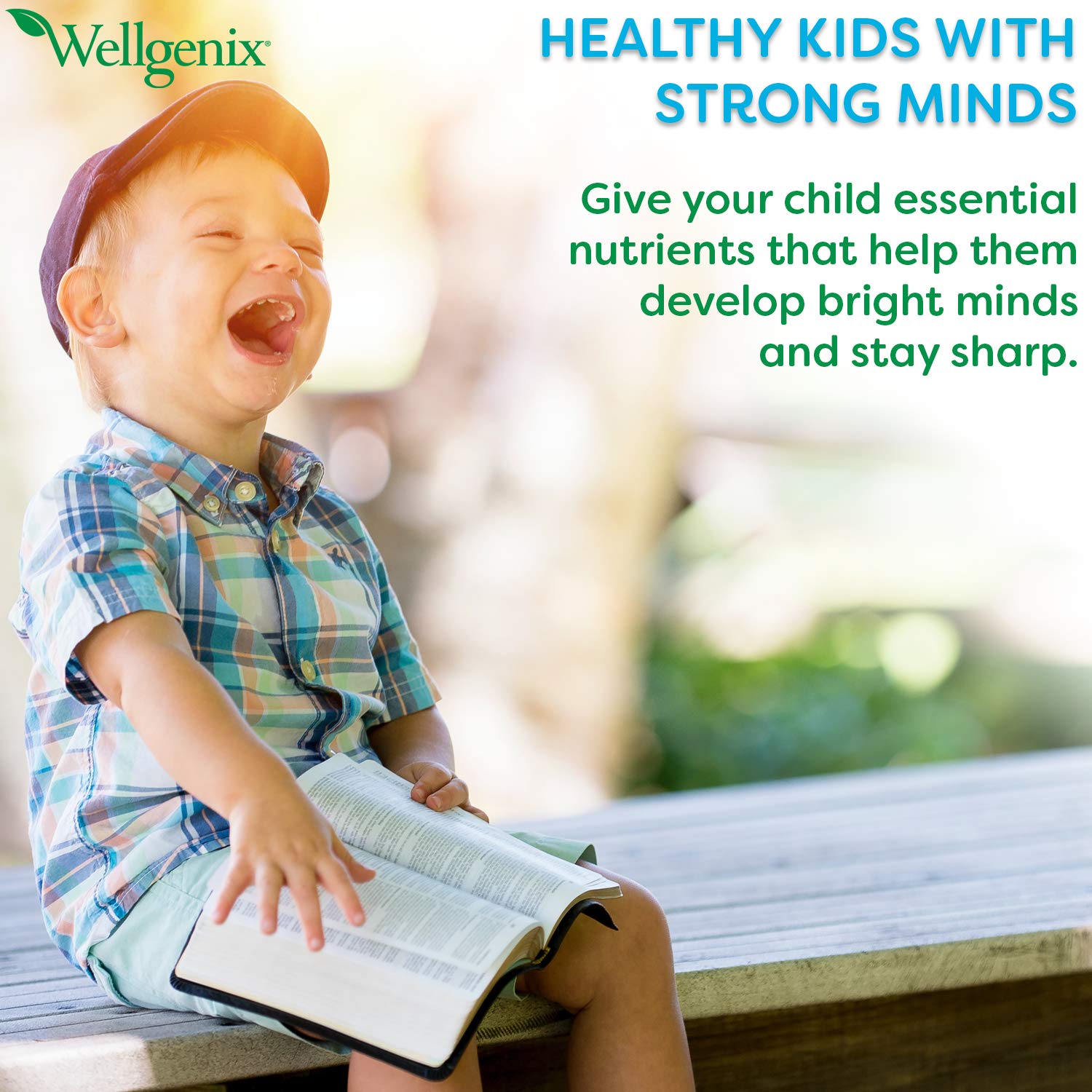 Wellgenix Balanced Essentials Kids Liquid Multivitamin lifestyle scene with juice