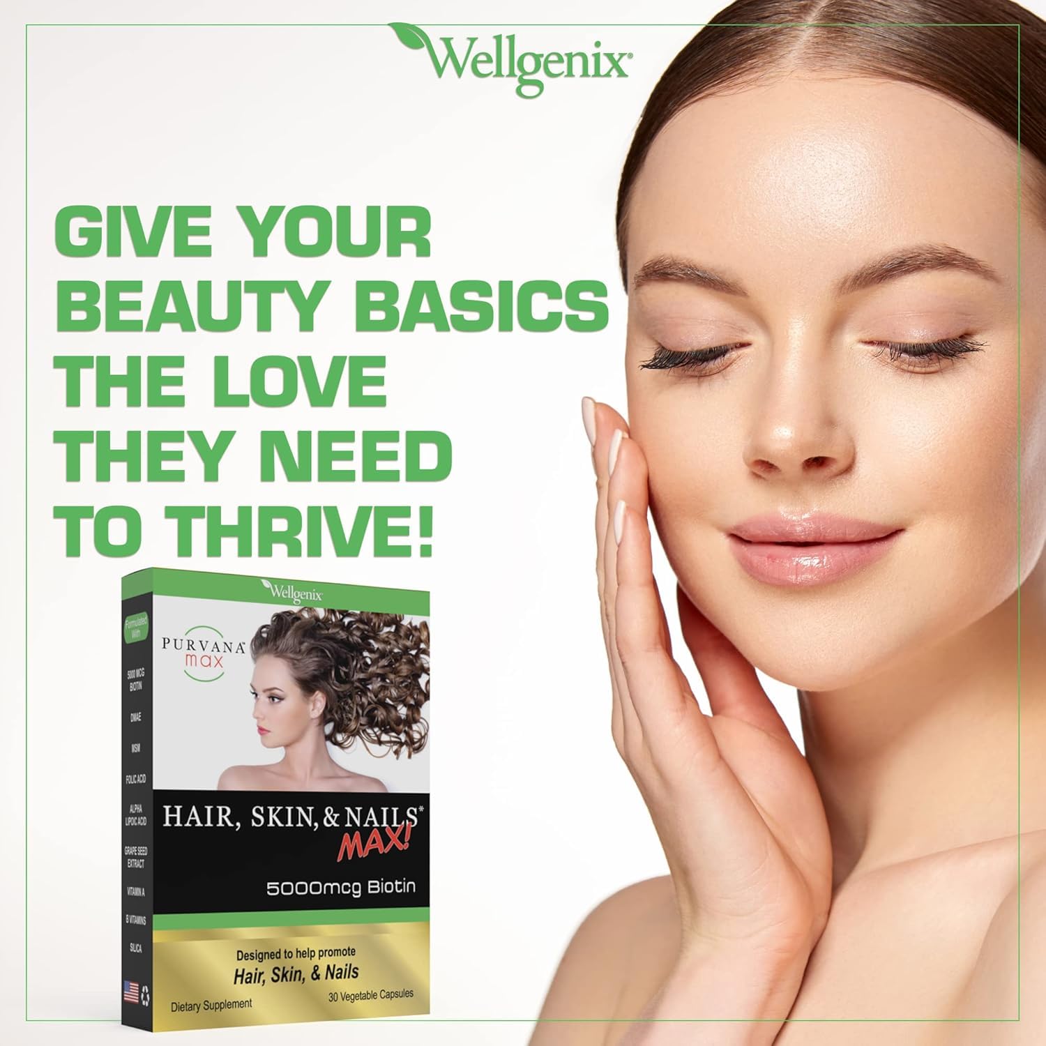 Wellgenix Purvana MAX Biotin 5000mcg supplement capsule close-up