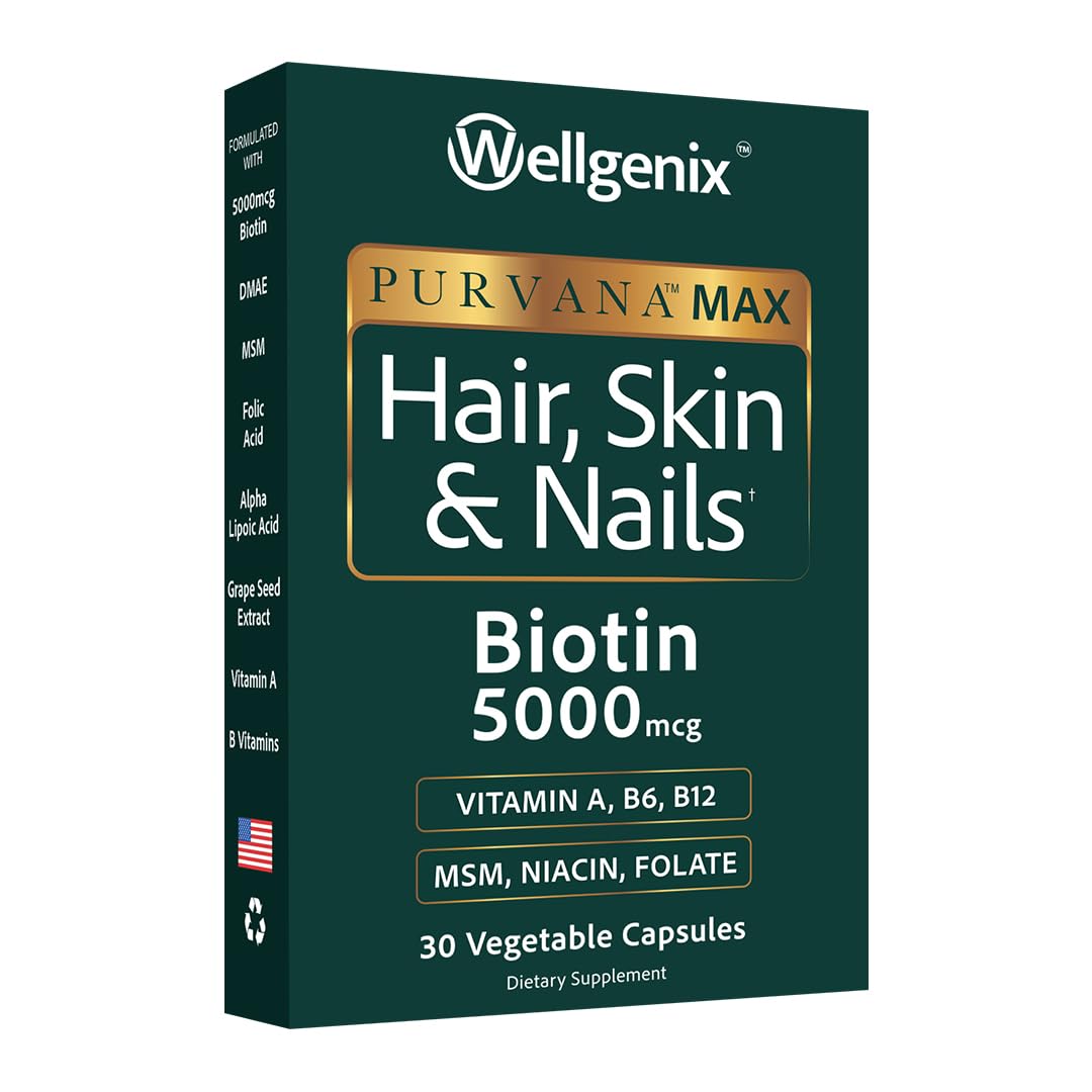 Wellgenix Purvana MAX Biotin 5000mcg supplement front view