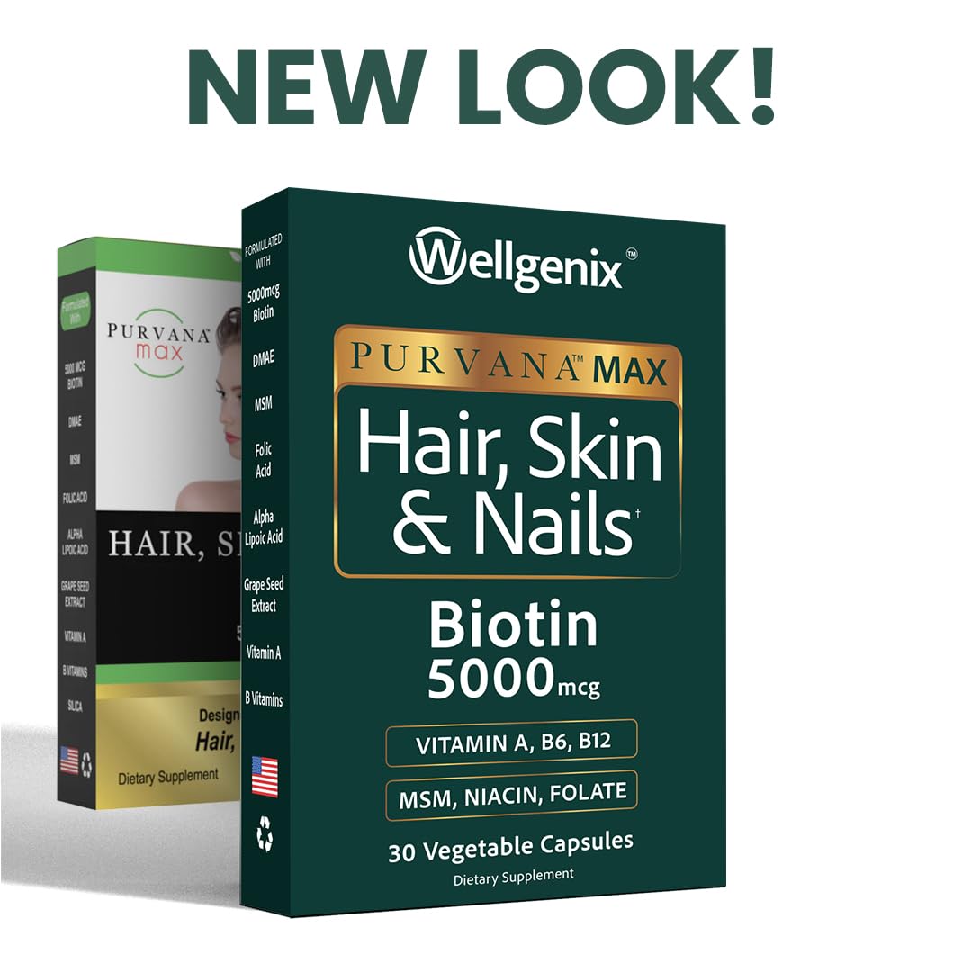 Wellgenix Purvana MAX Biotin 5000mcg supplement side view