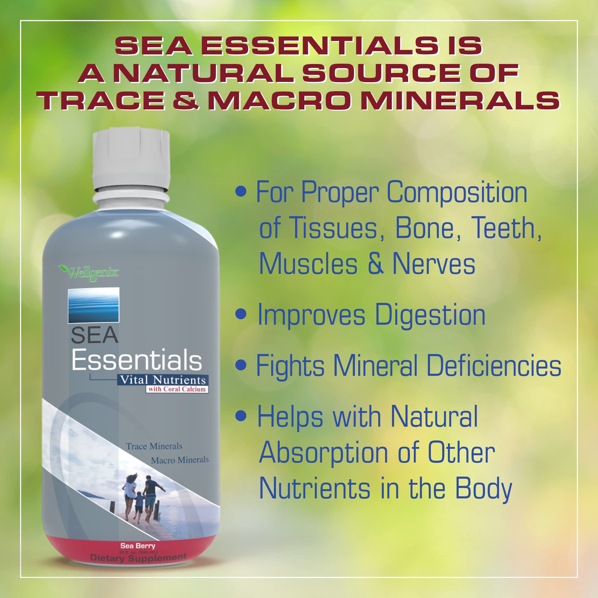 Wellgenix Sea Essentials Liquid Mineral Supplement 32 fl oz side view