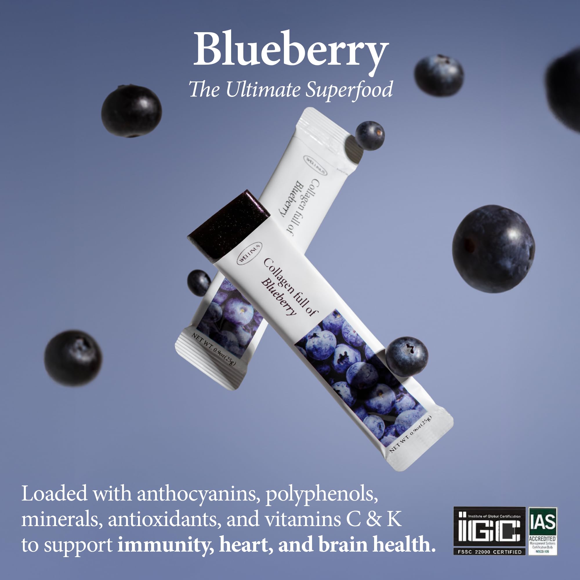 WELLINUS Collagen Jelly Sticks Blueberry jelly stick on a table