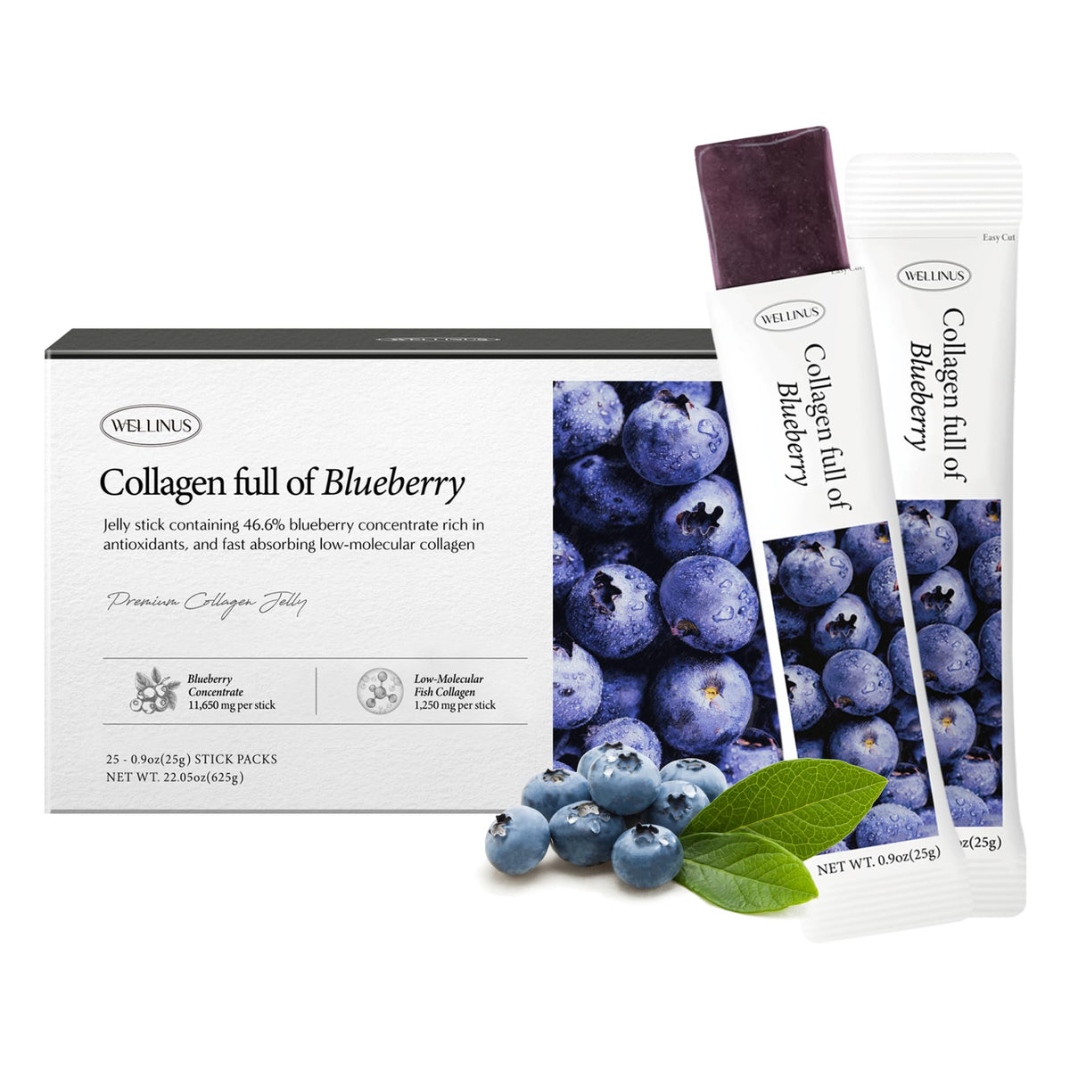 WELLINUS Collagen Jelly Sticks Blueberry pack front view