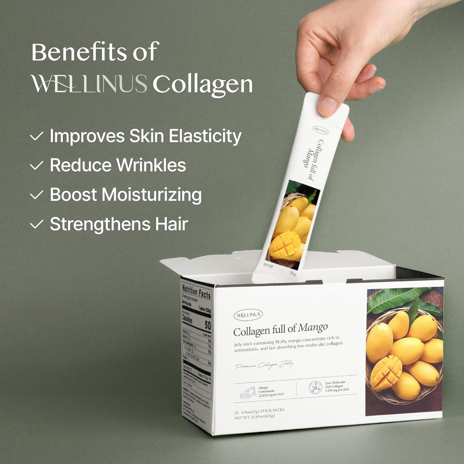 WELLINUS Marine Collagen Jelly Sticks displayed with fruits