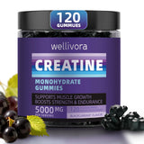 WELLIVORA Creatine Gummies bottle front view with blackcurrant flavour