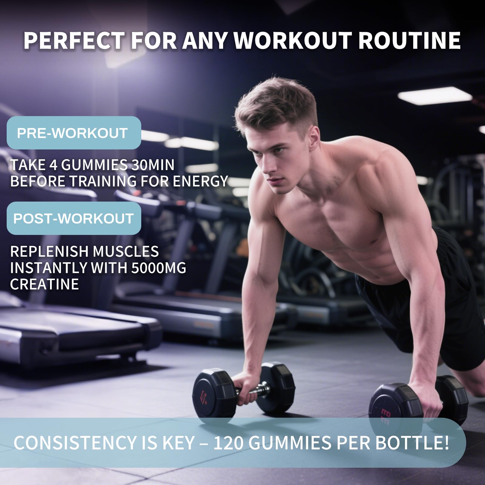 WELLIVORA Creatine Gummies bottle side view with 120 count