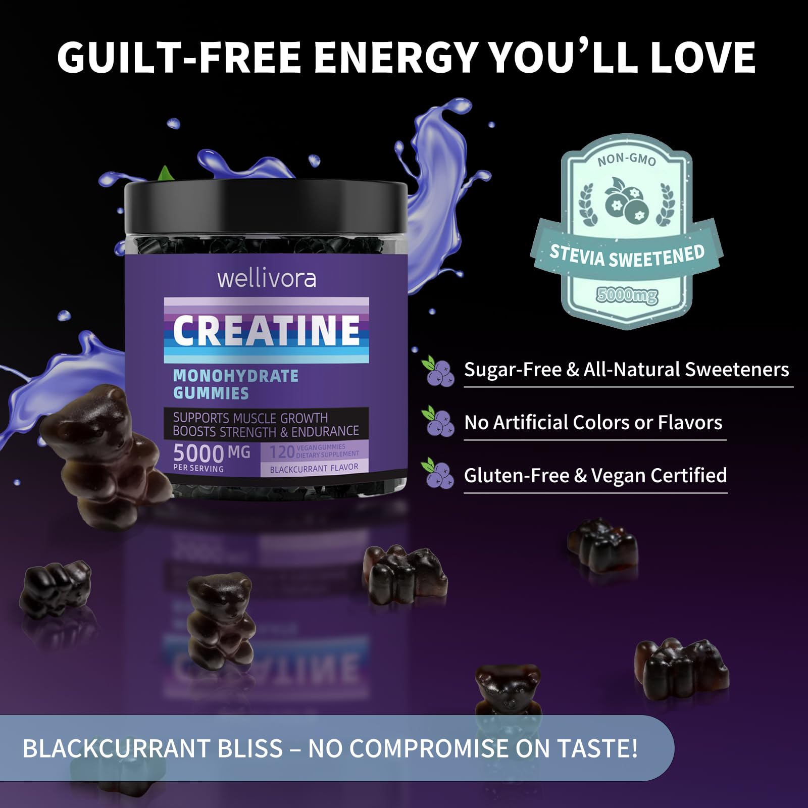 WELLIVORA Creatine Gummies displayed on a fitness mat