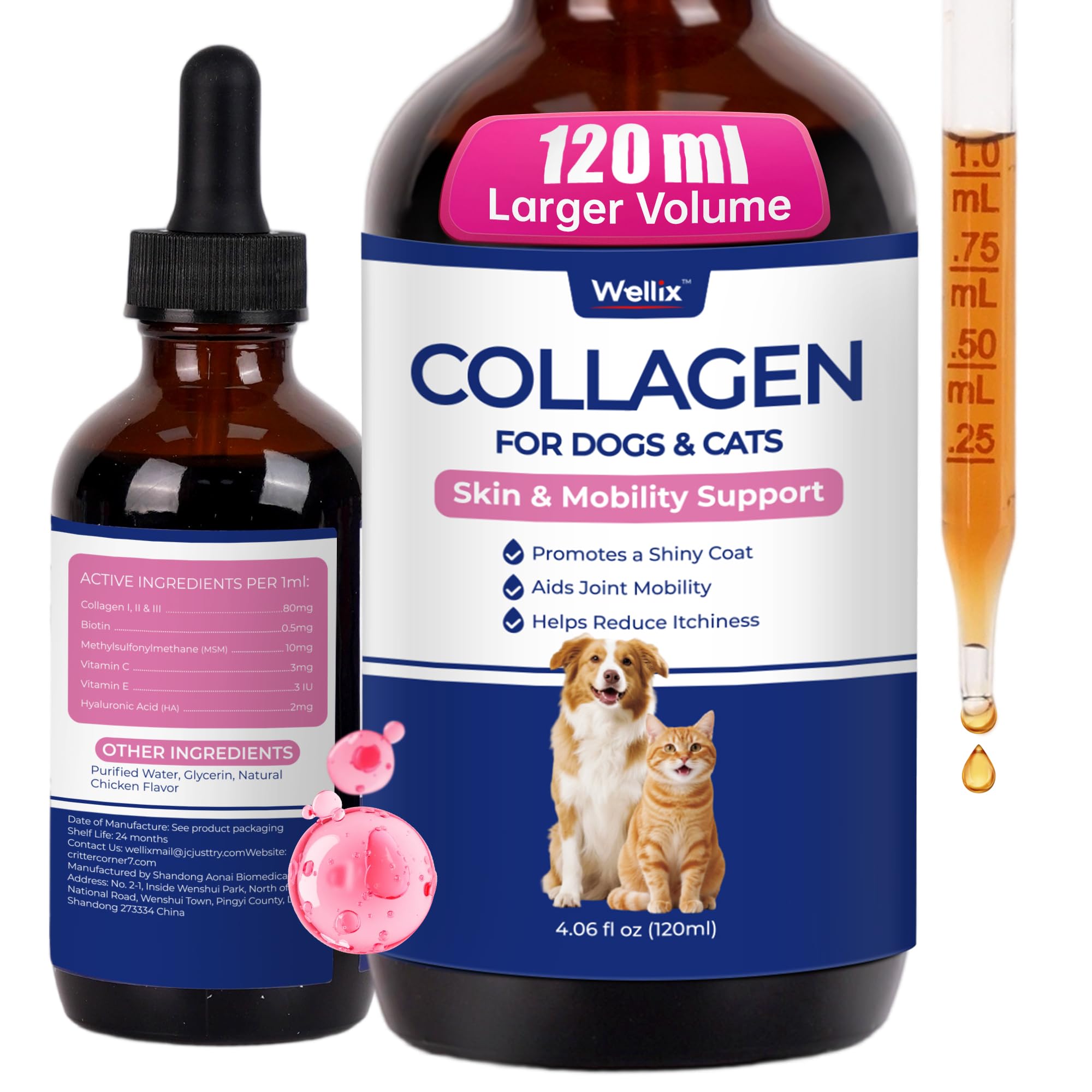 Wellix Collagen Drops for Dogs & Cats 120ml front view