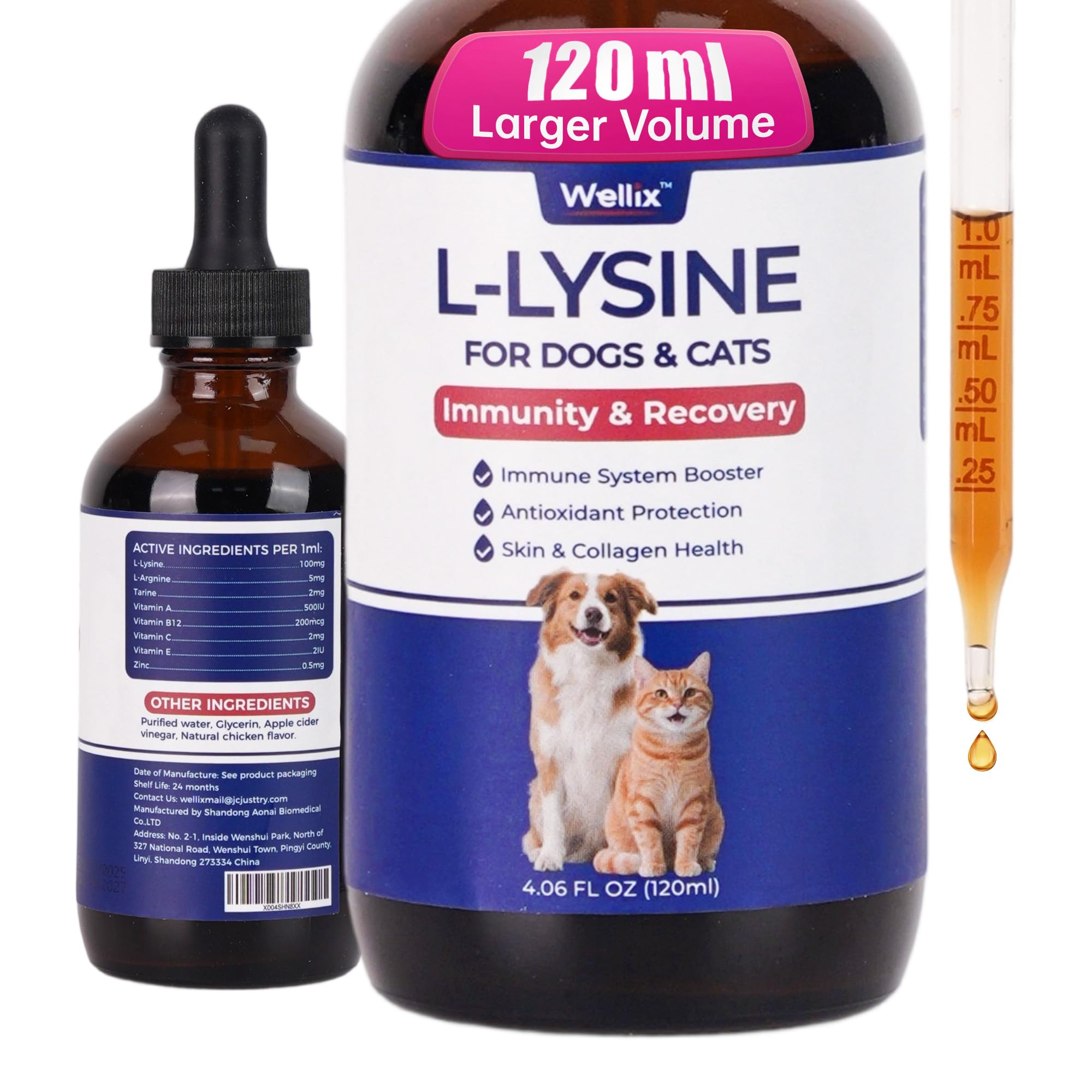 Wellix Liquid L-Lysine for Dogs & Cats 250g front view