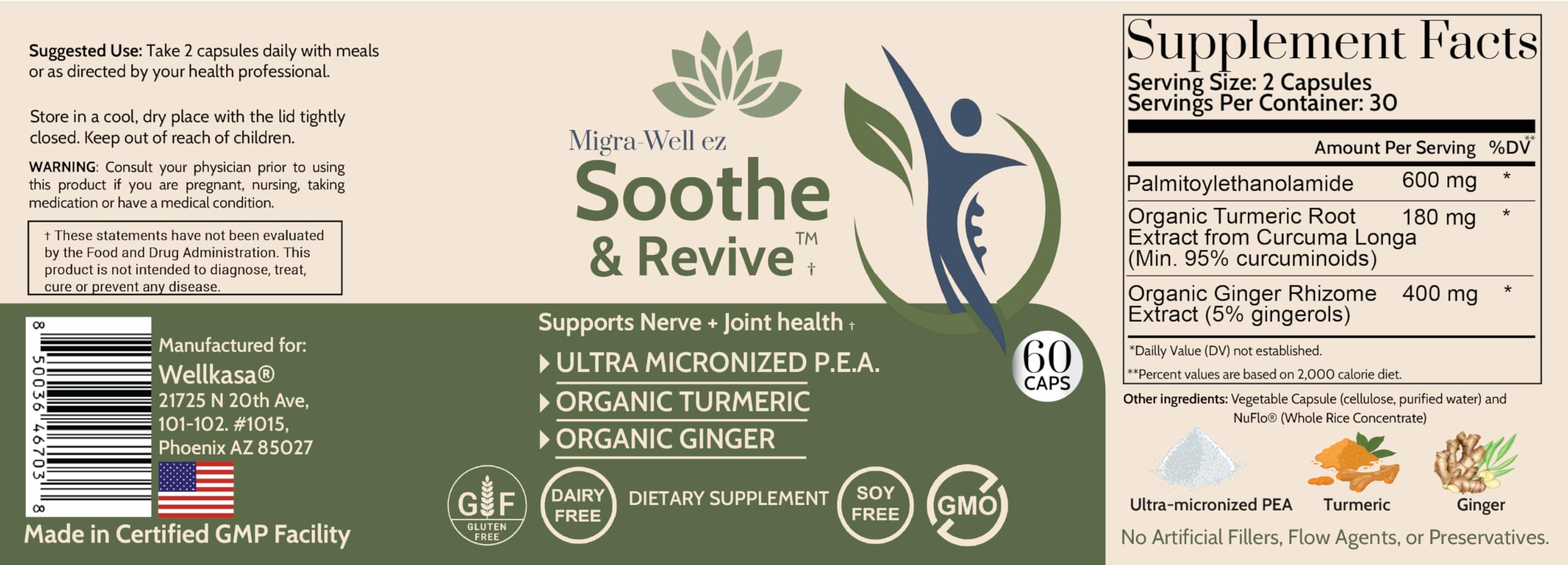 Wellkasa Soothe & Revive Herbal Supplement close-up of capsules