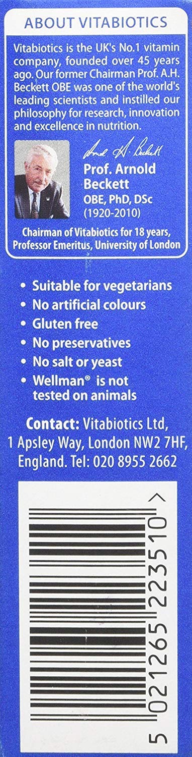 Wellman 50+ Multivitamin Tablets back view with ingredient list