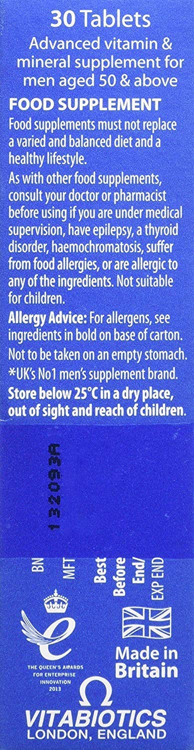 Wellman 50+ Multivitamin Tablets showing tablet size and shape
