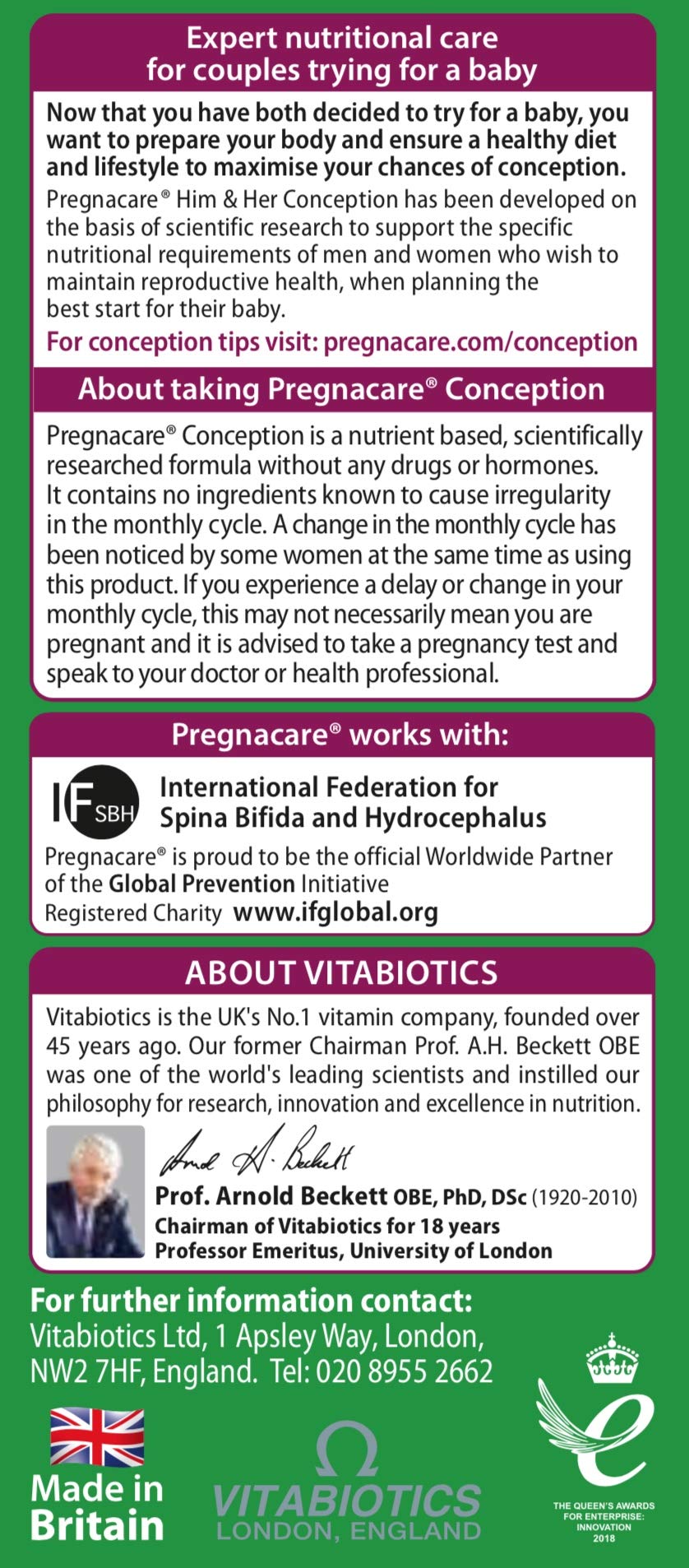 Wellman Conception tablet ingredients list on packaging