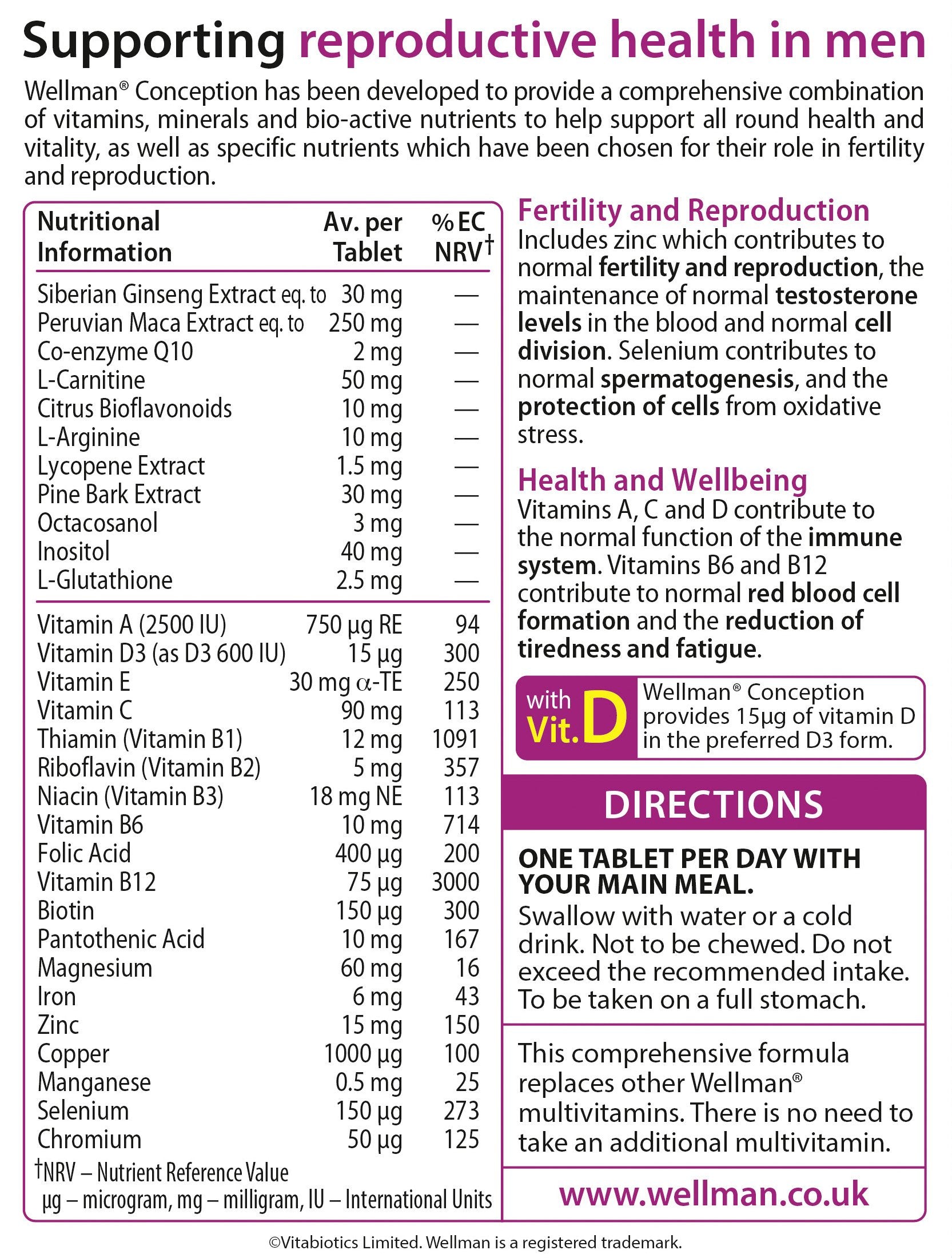 Wellman Conception Tablets for Men on a wooden table