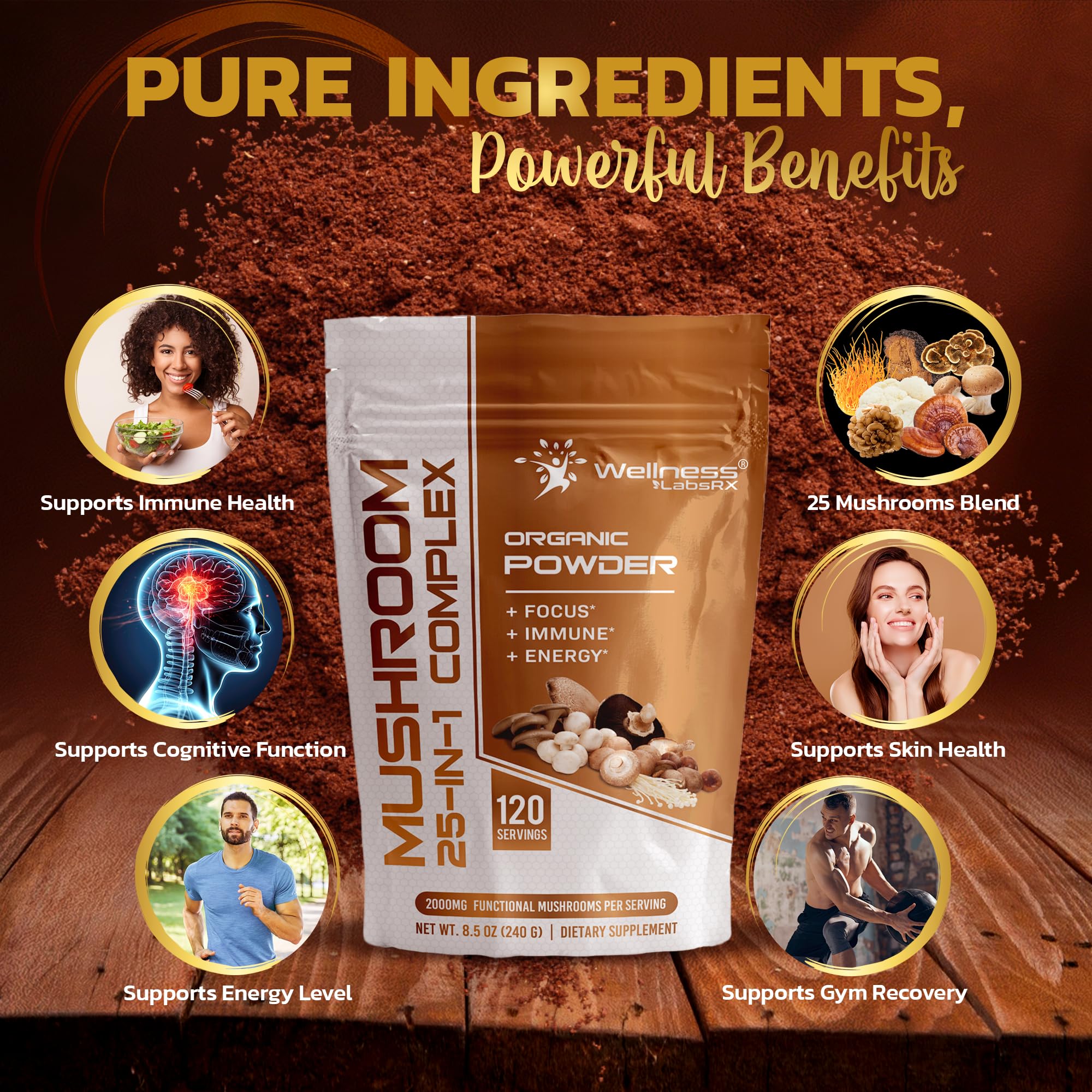 WELLNESS LABSRX 25-IN-1 Mushroom Powder Blend in a smoothie
