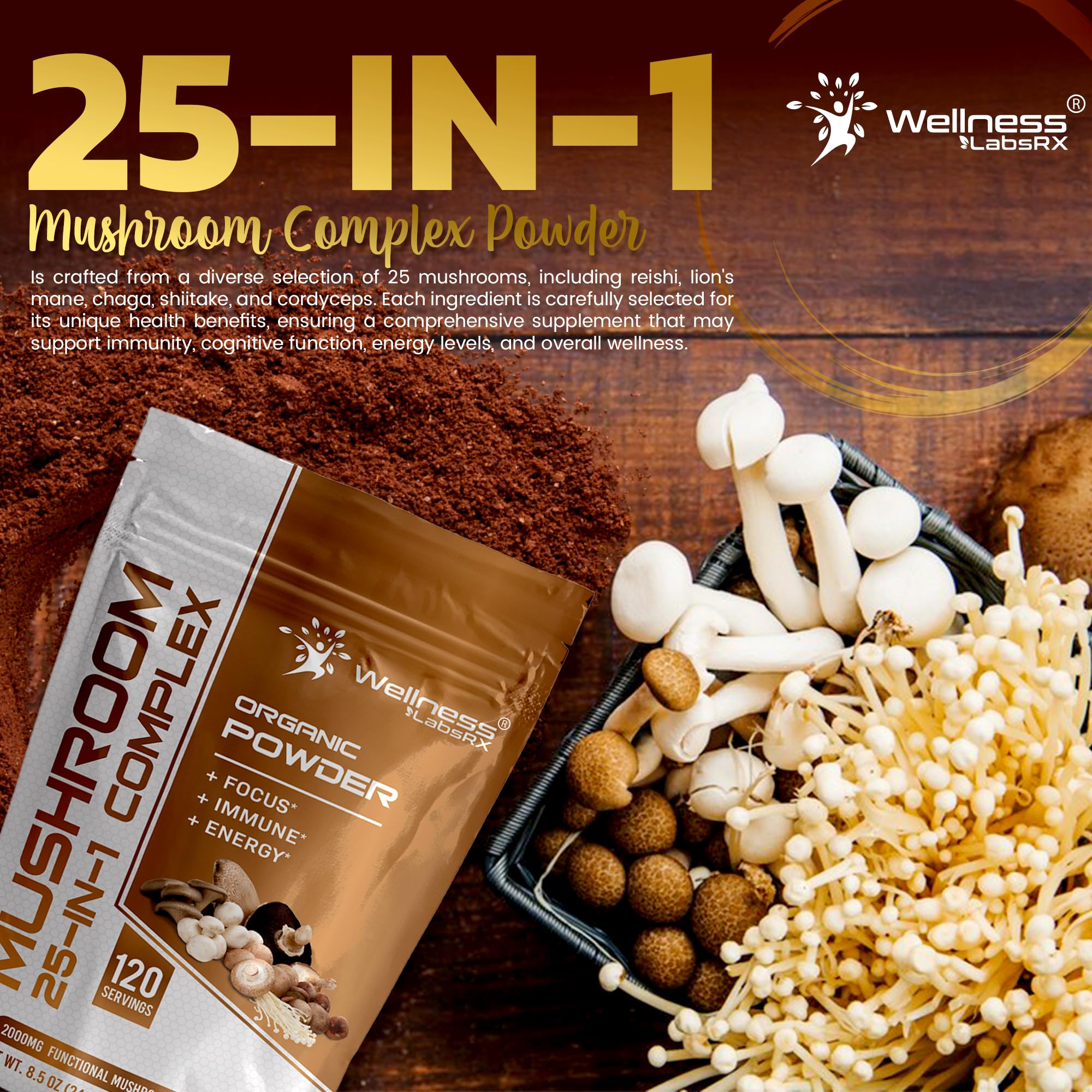 WELLNESS LABSRX 25-IN-1 Mushroom Powder Blend ingredients list