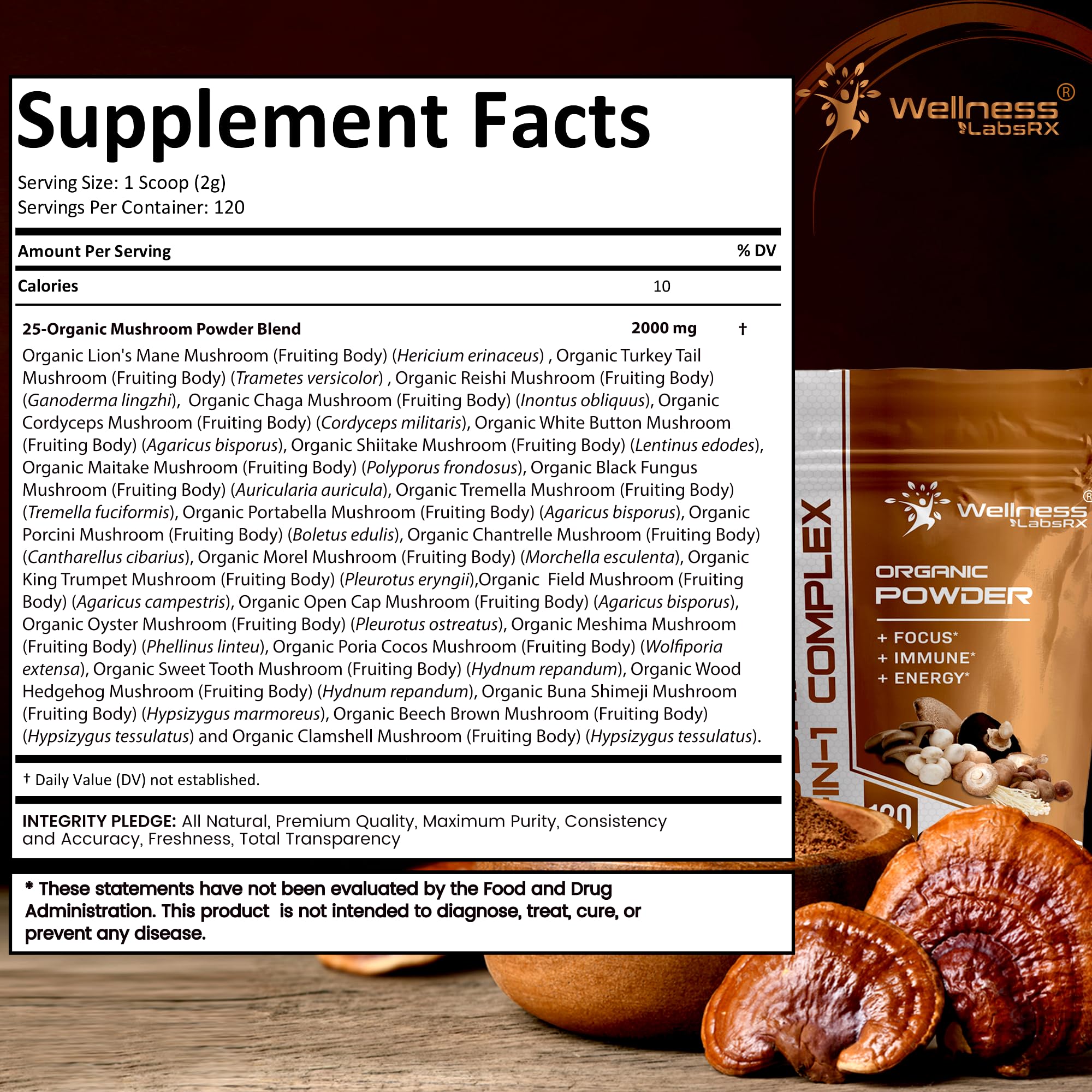 WELLNESS LABSRX 25-IN-1 Mushroom Powder Blend scoop size