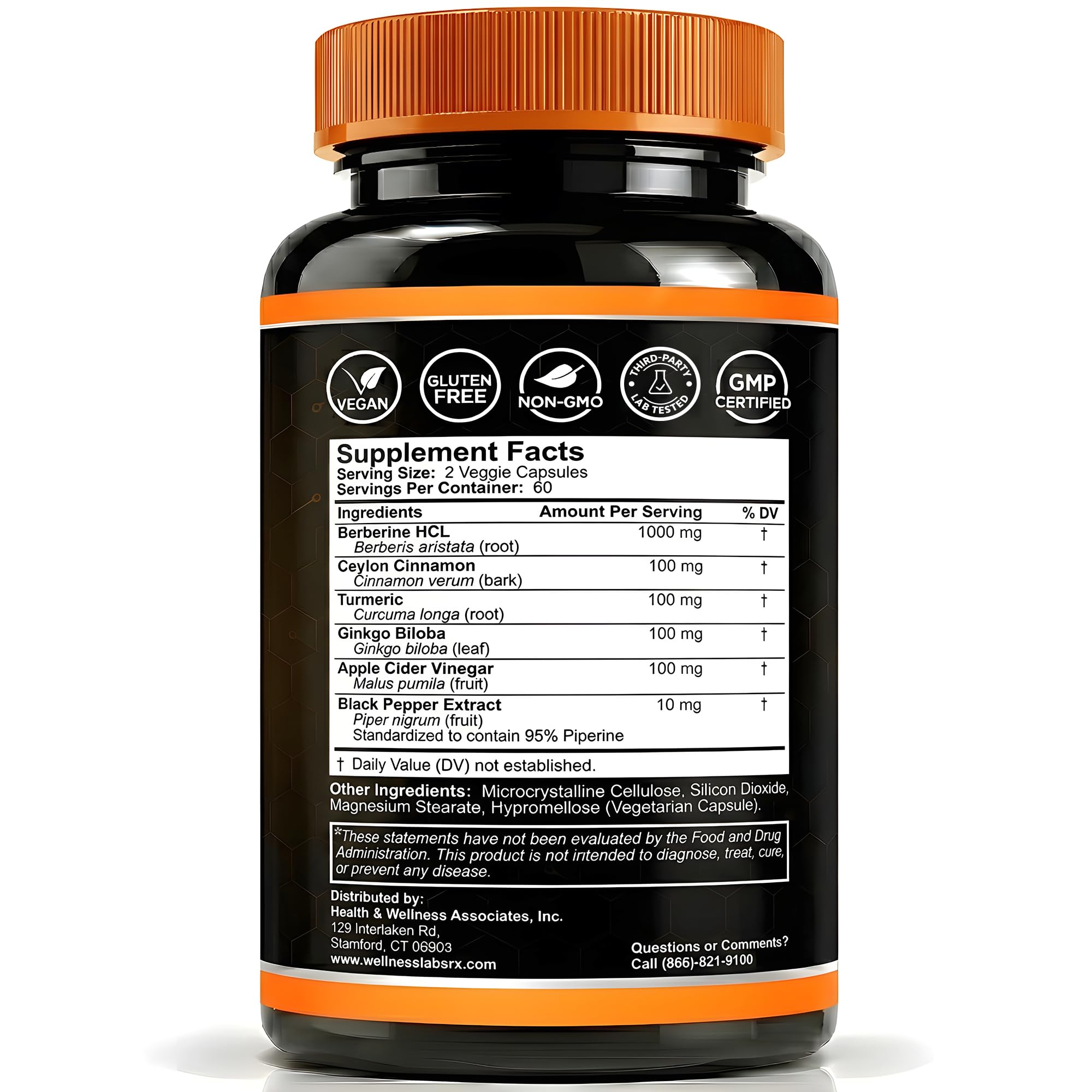 WELLNESS LABSRX Berberine 1,000mg Supplement side view