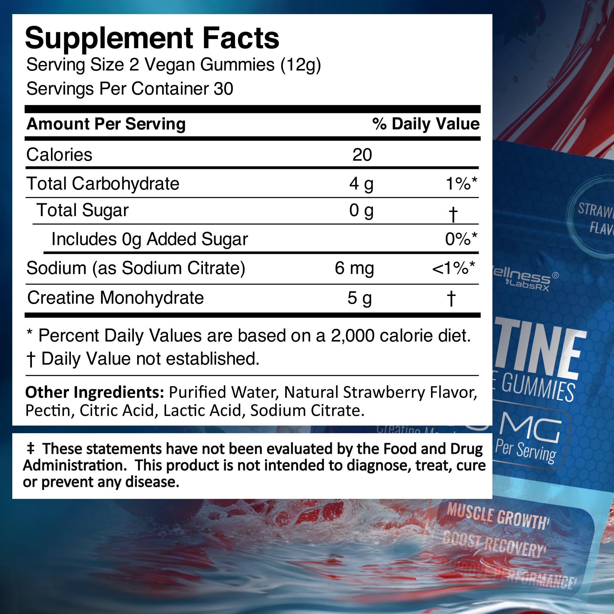 WELLNESS LABSRX Creatine Gummies nutritional information