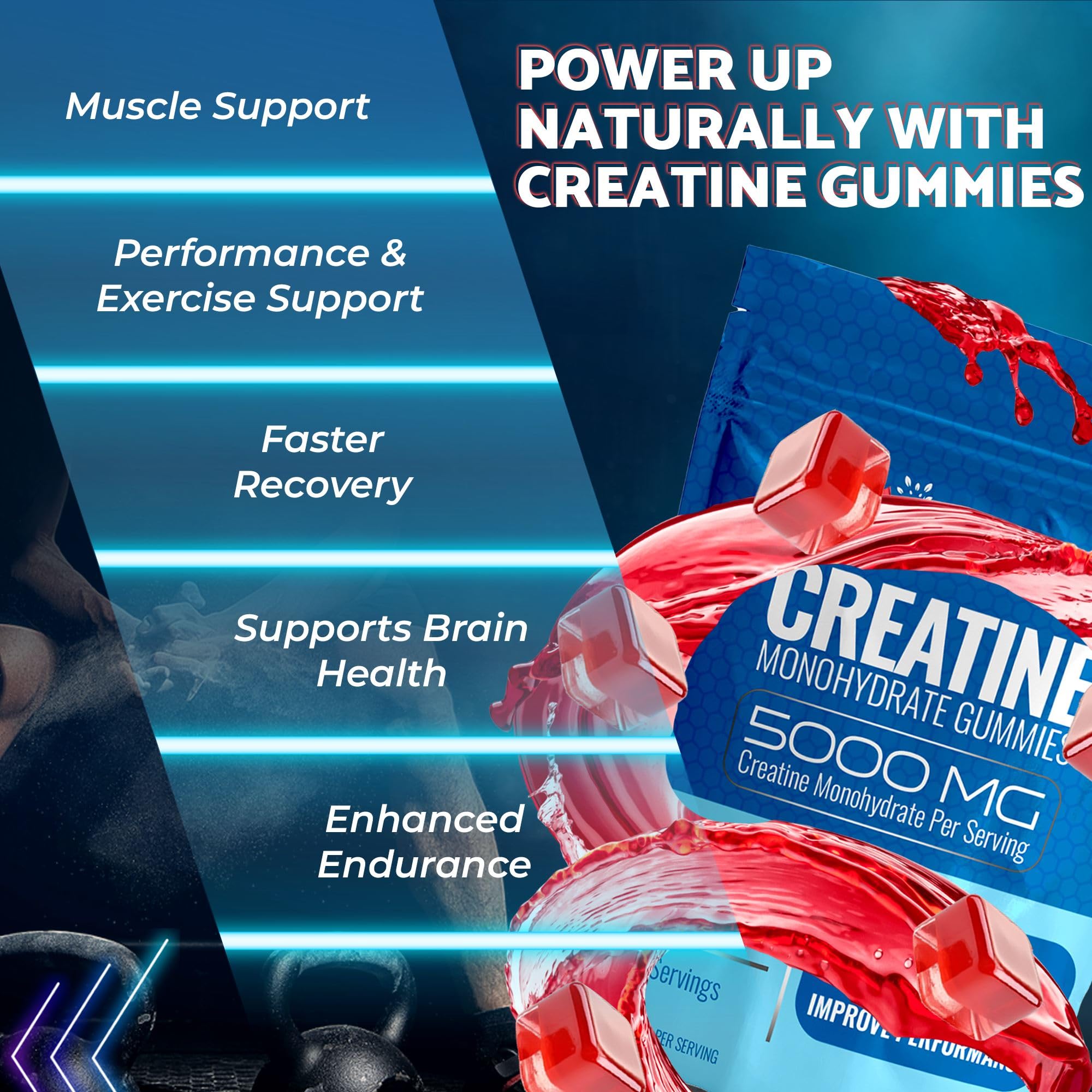 WELLNESS LABSRX Creatine Gummies on a wooden table