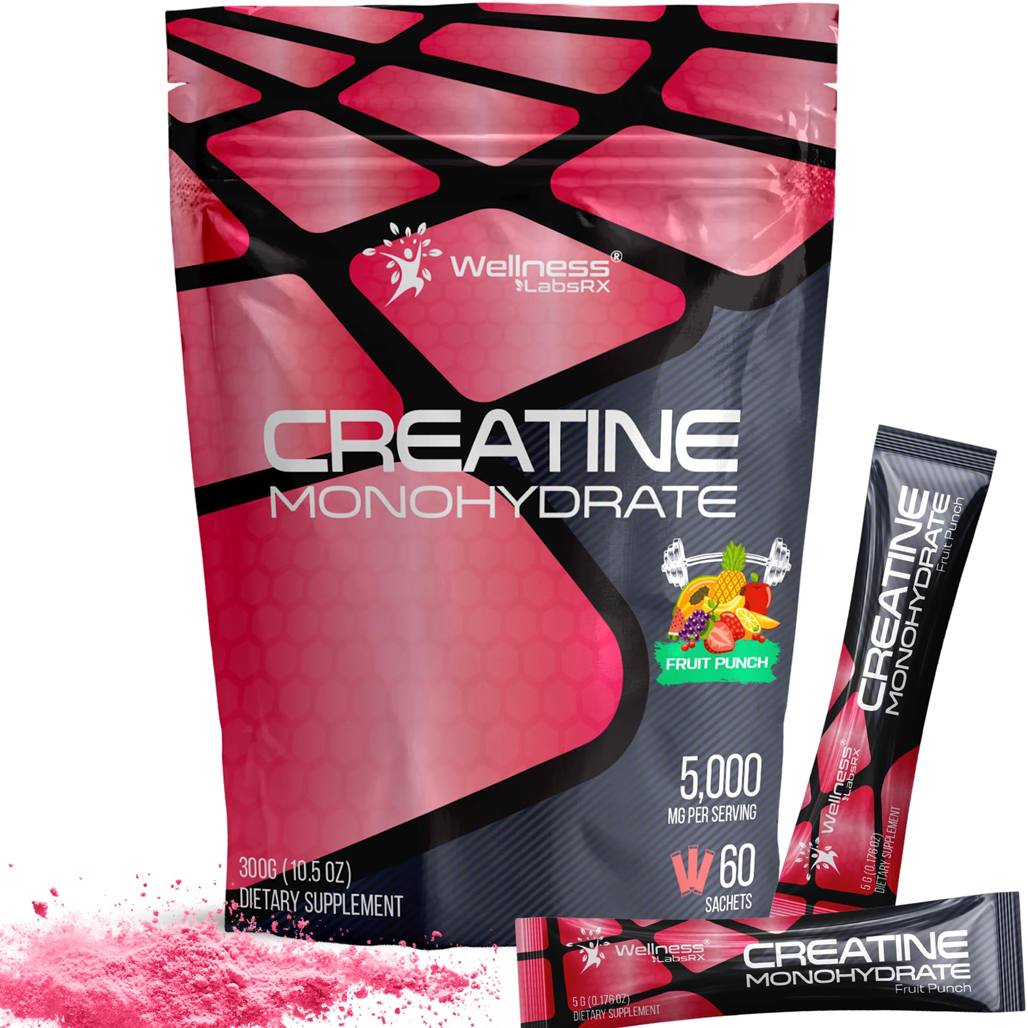 WELLNESS LABSRX Creatine Monohydrate Powder 300g Fruit Punch front view