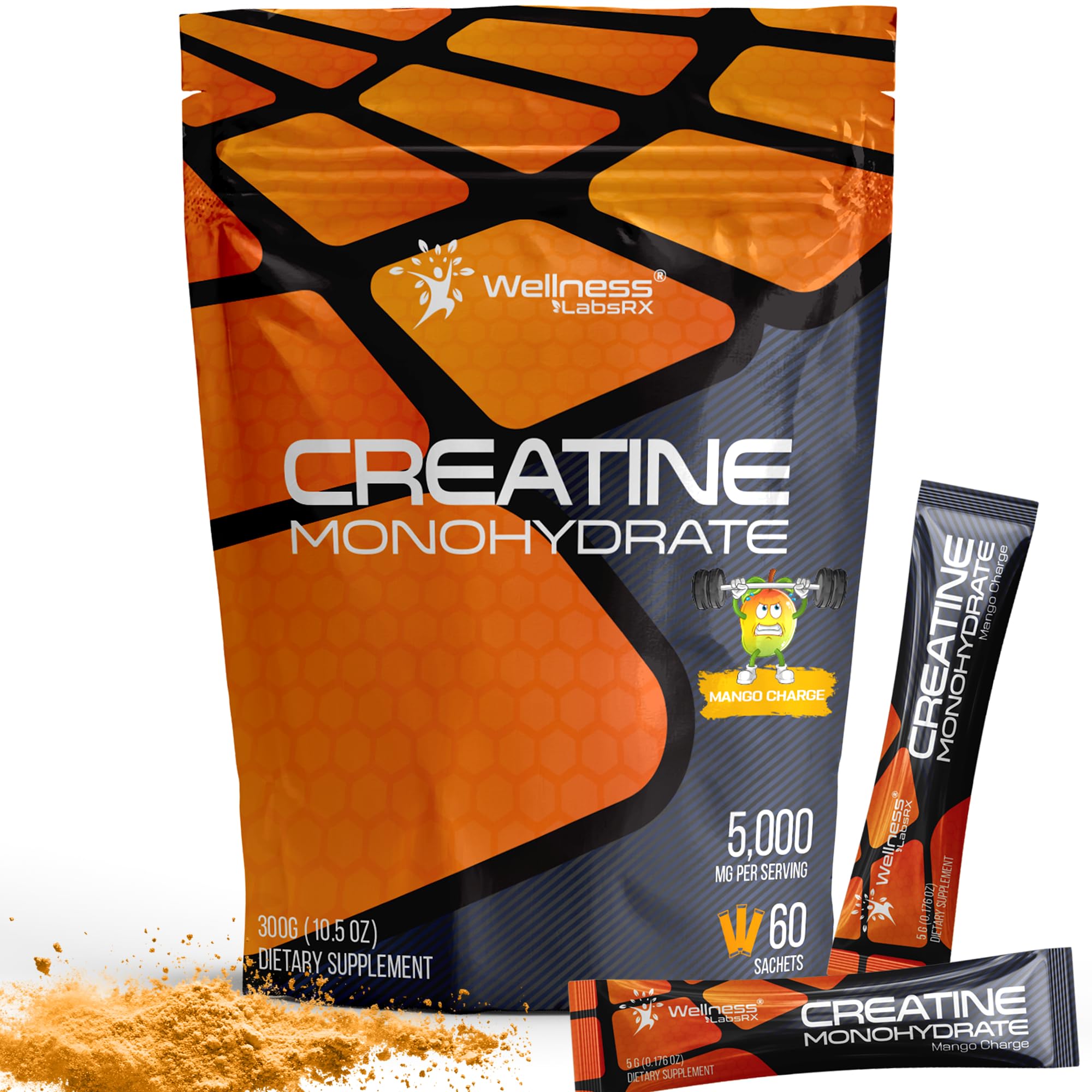 WELLNESS LABSRX Creatine Monohydrate Powder 300g Mango Surge front view