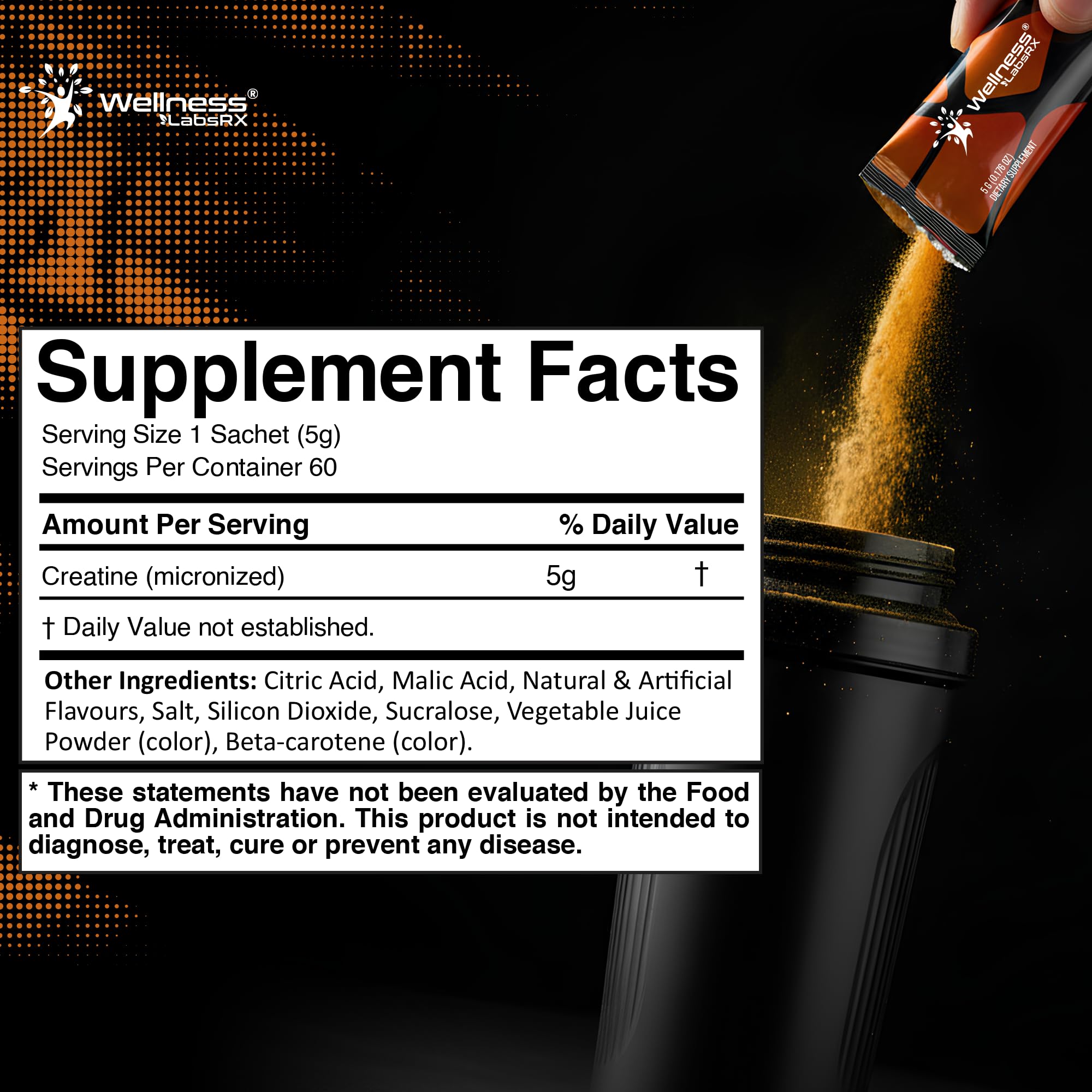 WELLNESS LABSRX Creatine Monohydrate Powder 300g Mango Surge side view