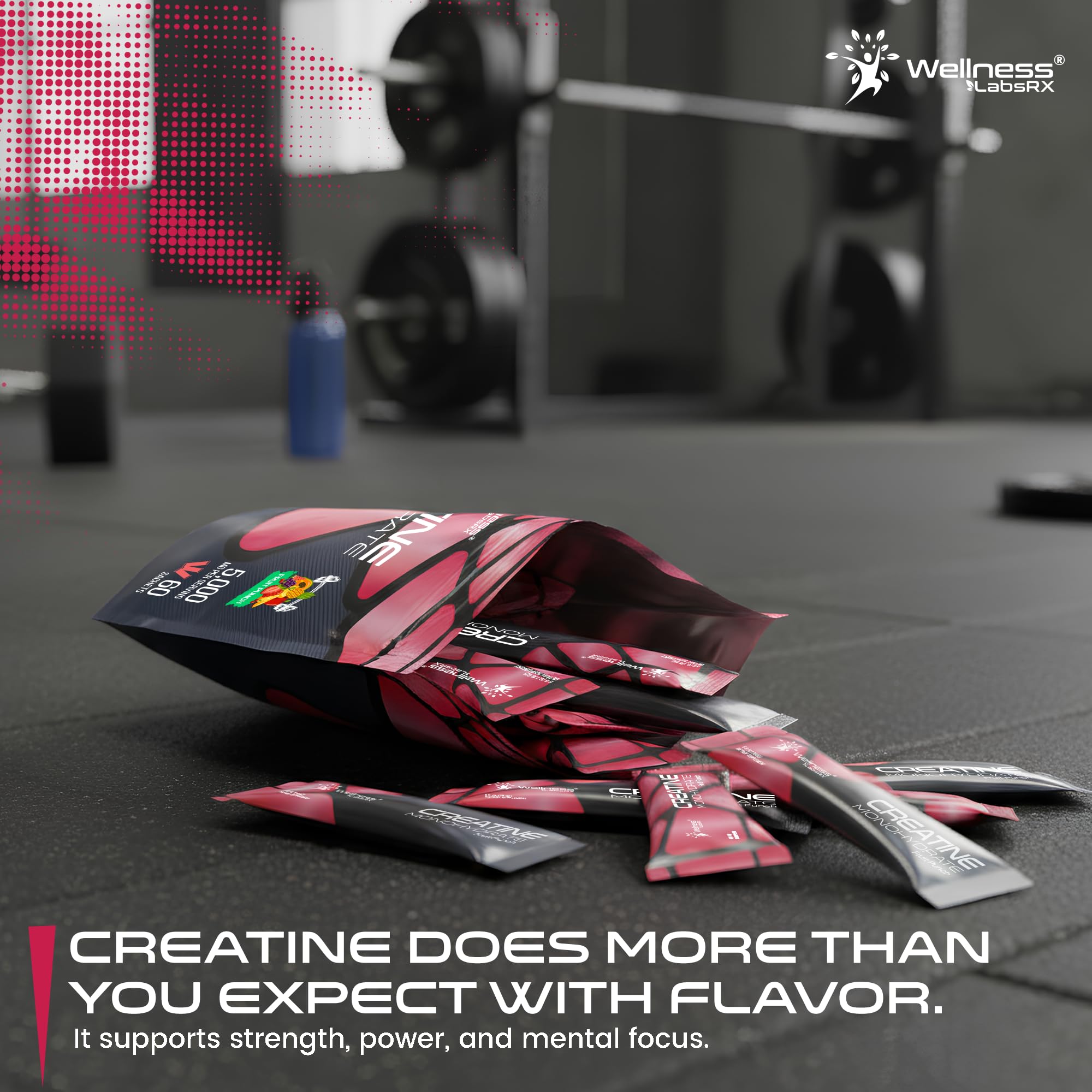 WELLNESS LABSRX Creatine Monohydrate Powder 300g with gym accessories