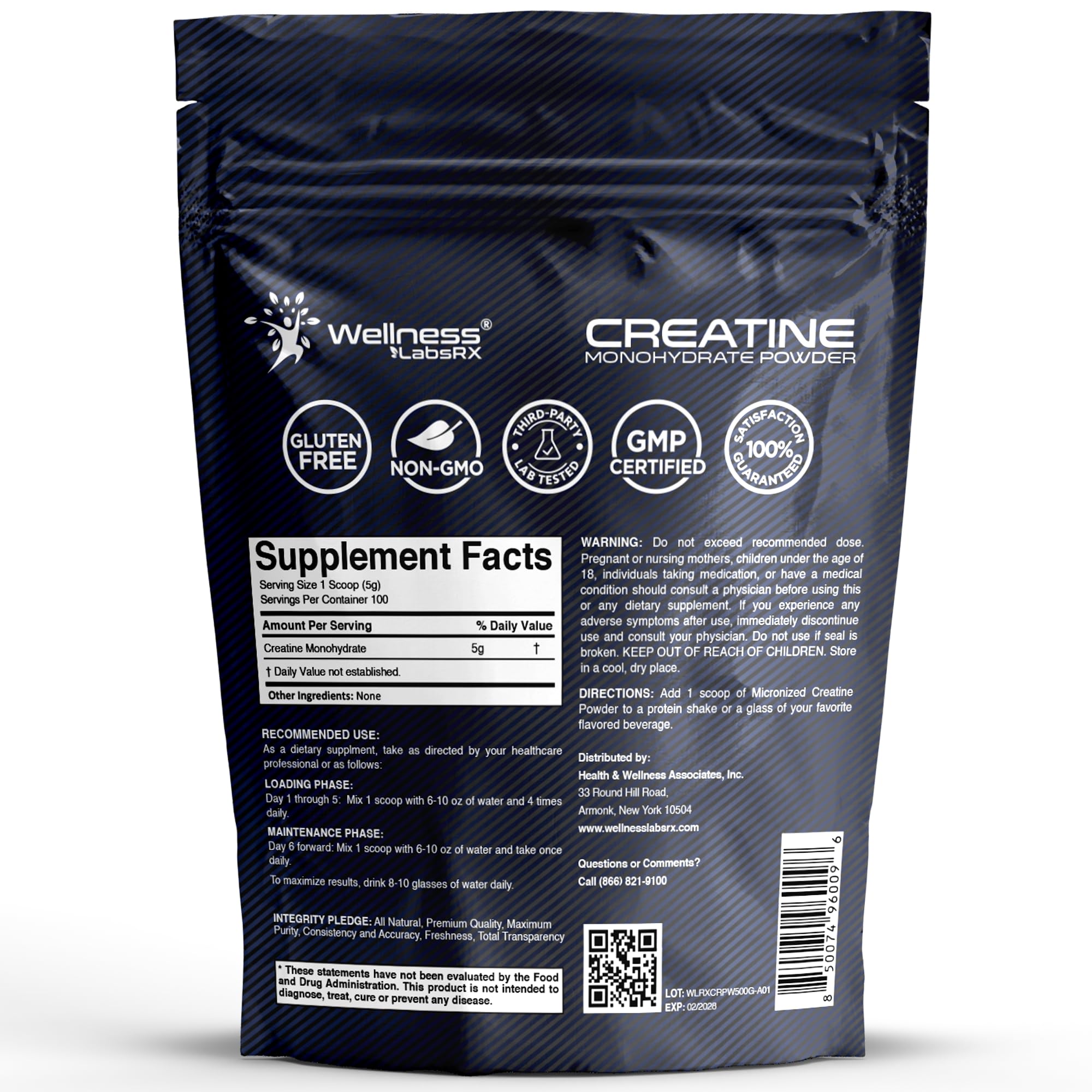 WELLNESS LABSRX Creatine Powder packaging dimensions