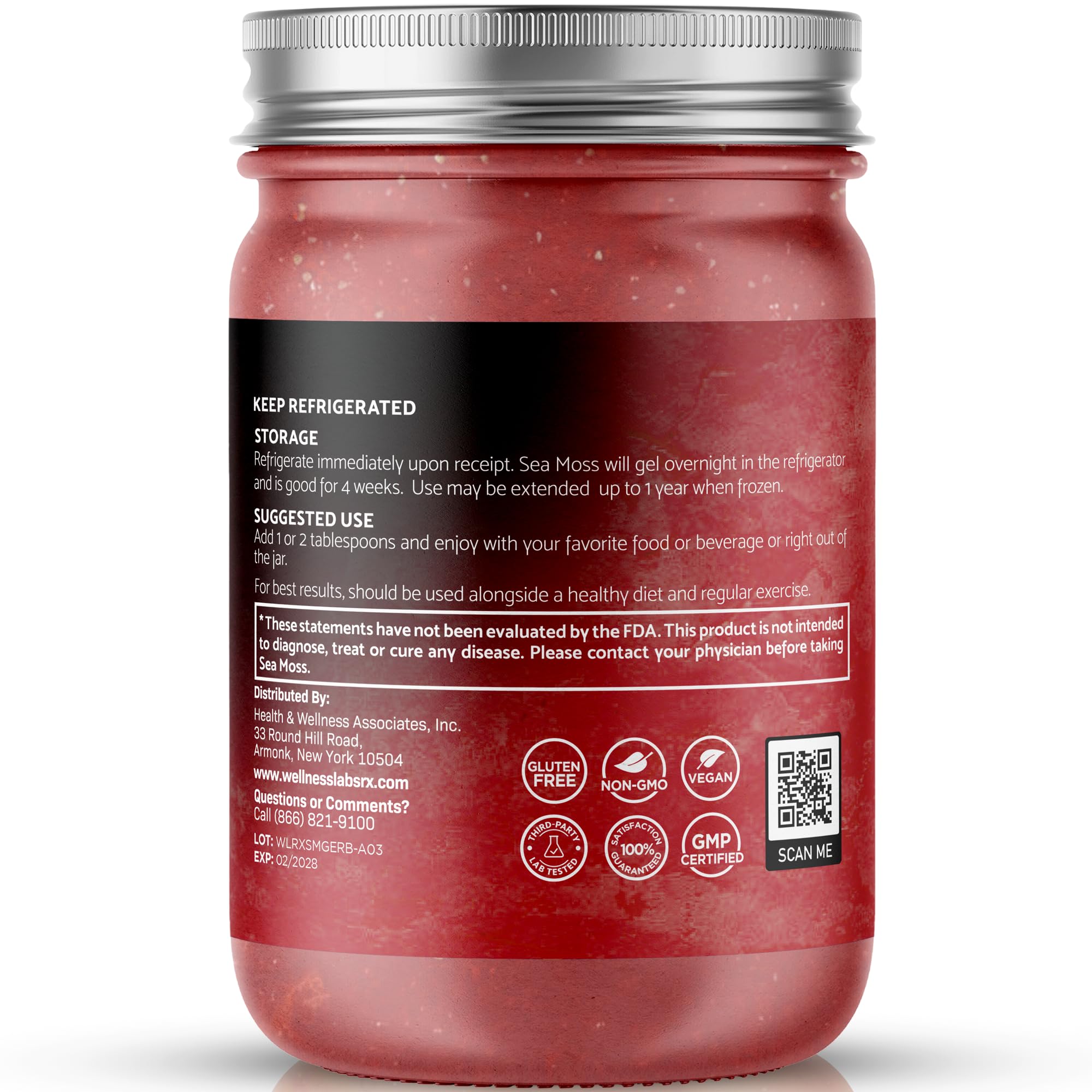 WELLNESS LABSRX Irish Sea Moss Gel 454g raspberry flavour close-up