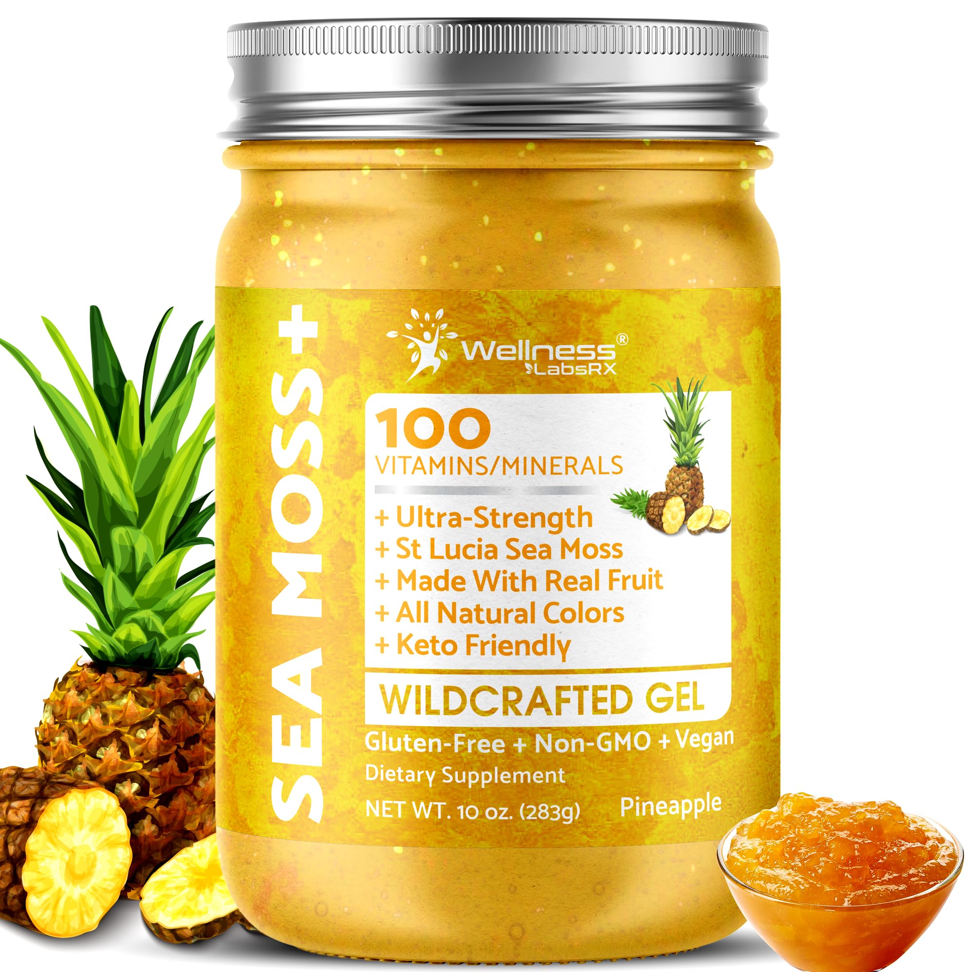 WELLNESS LABSRX Irish Sea Moss Gel Pineapple flavour front view