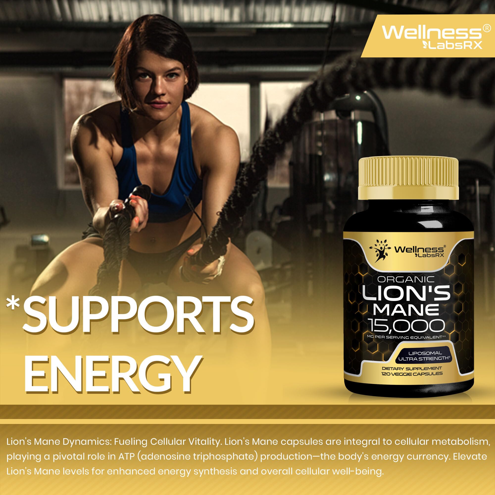 WELLNESS LABSRX Lion's Mane Mushroom Capsules in a lifestyle setting