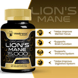 WELLNESS LABSRX Lion's Mane Mushroom Capsules on a wooden table