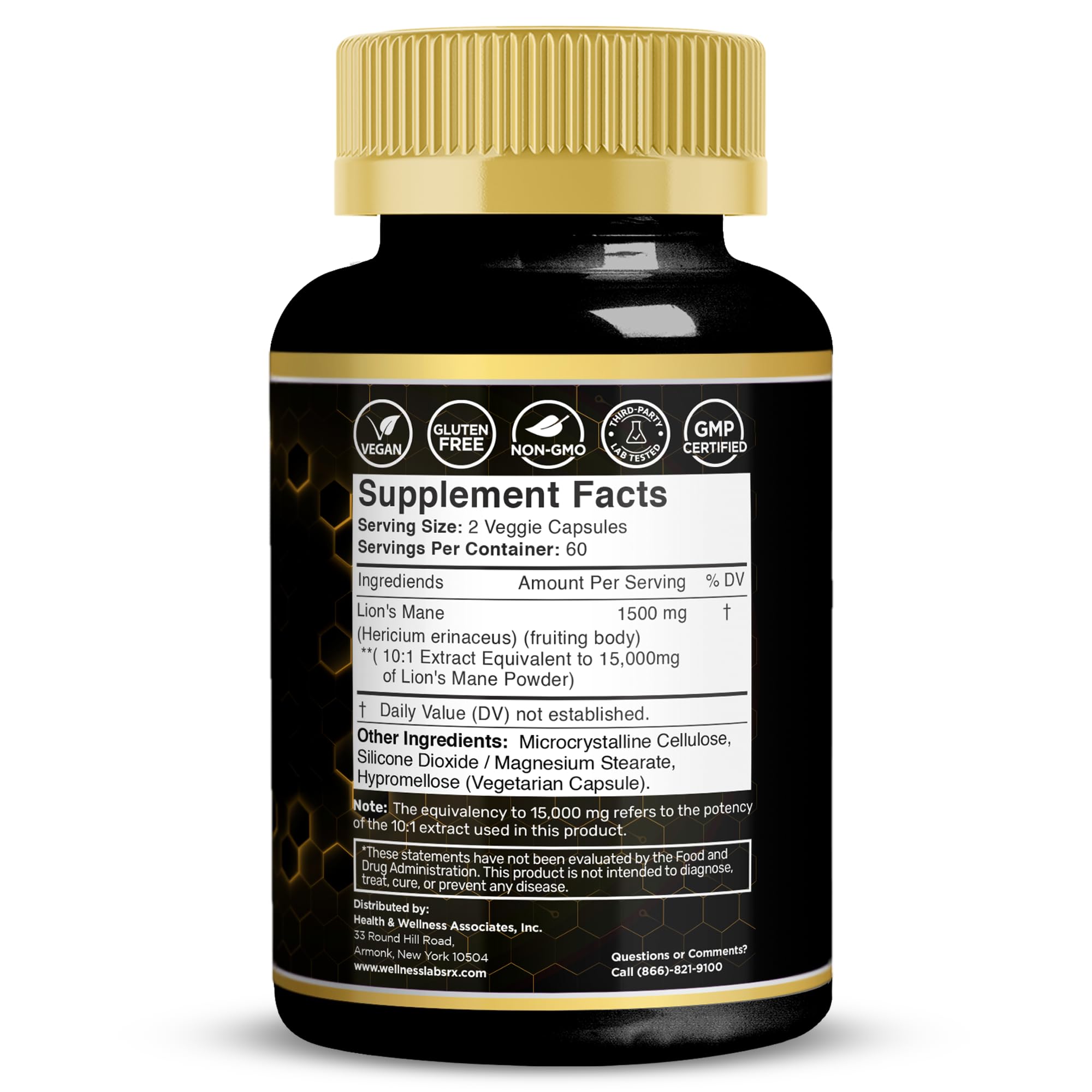 WELLNESS LABSRX Lion's Mane Mushroom Capsules side view