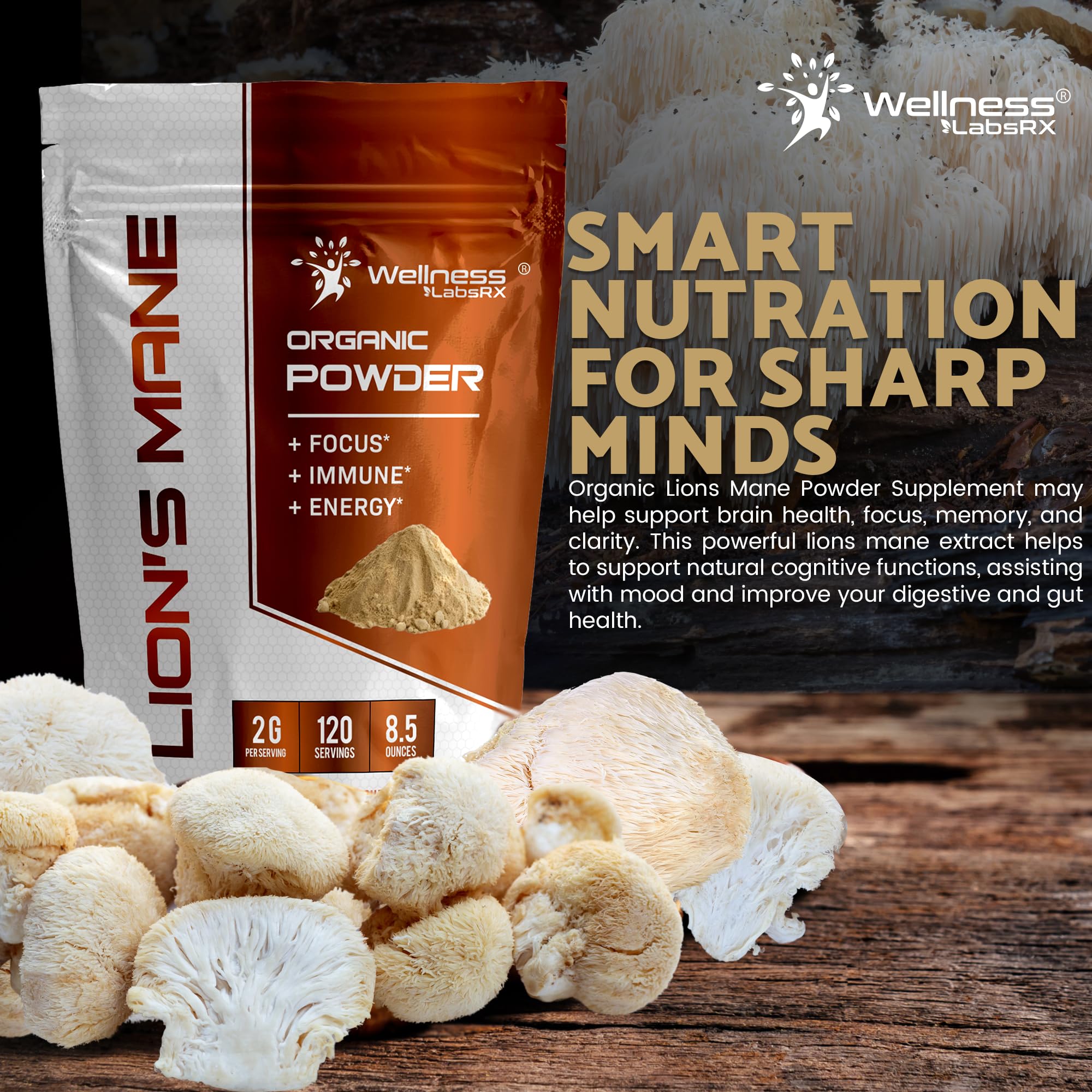 WELLNESS LABSRX Lions Mane Mushroom Powder 2000mg nutritional information