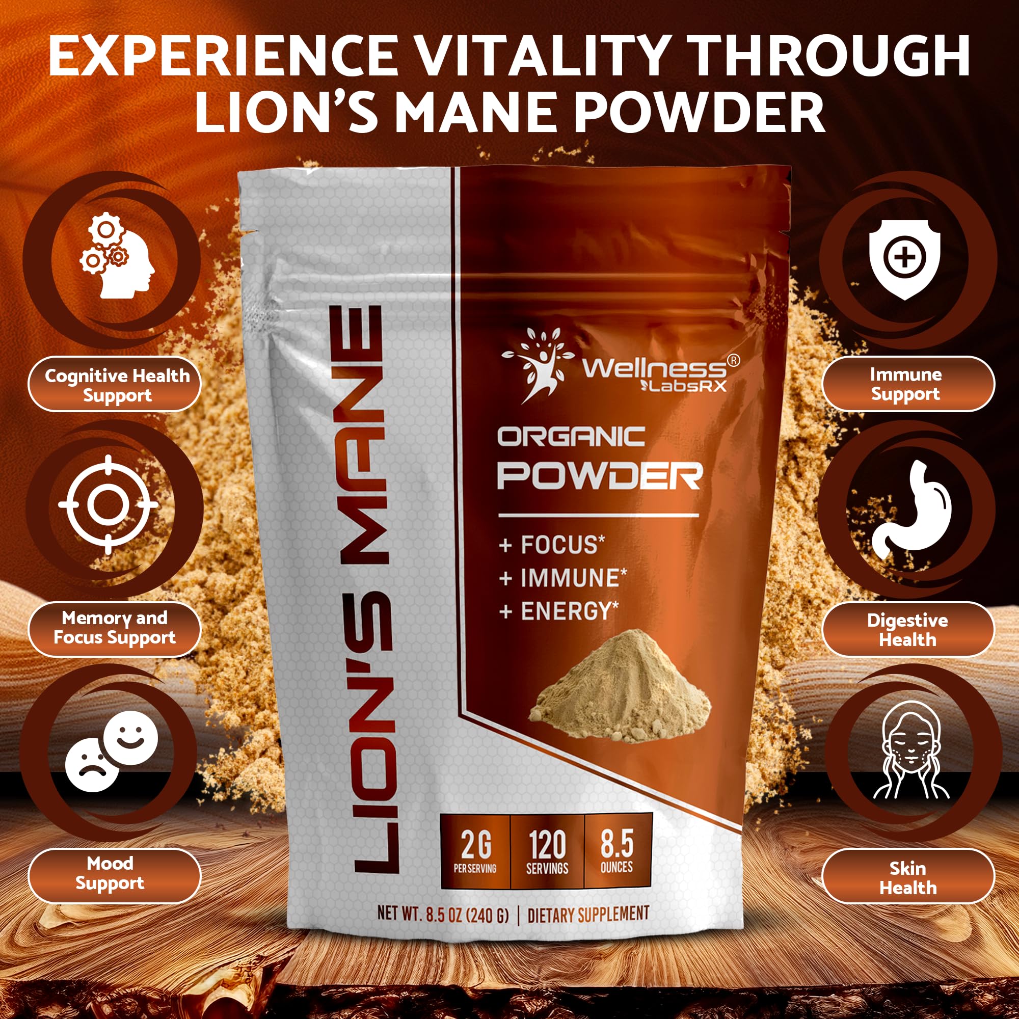 WELLNESS LABSRX Lions Mane Mushroom Powder 2000mg serving suggestion